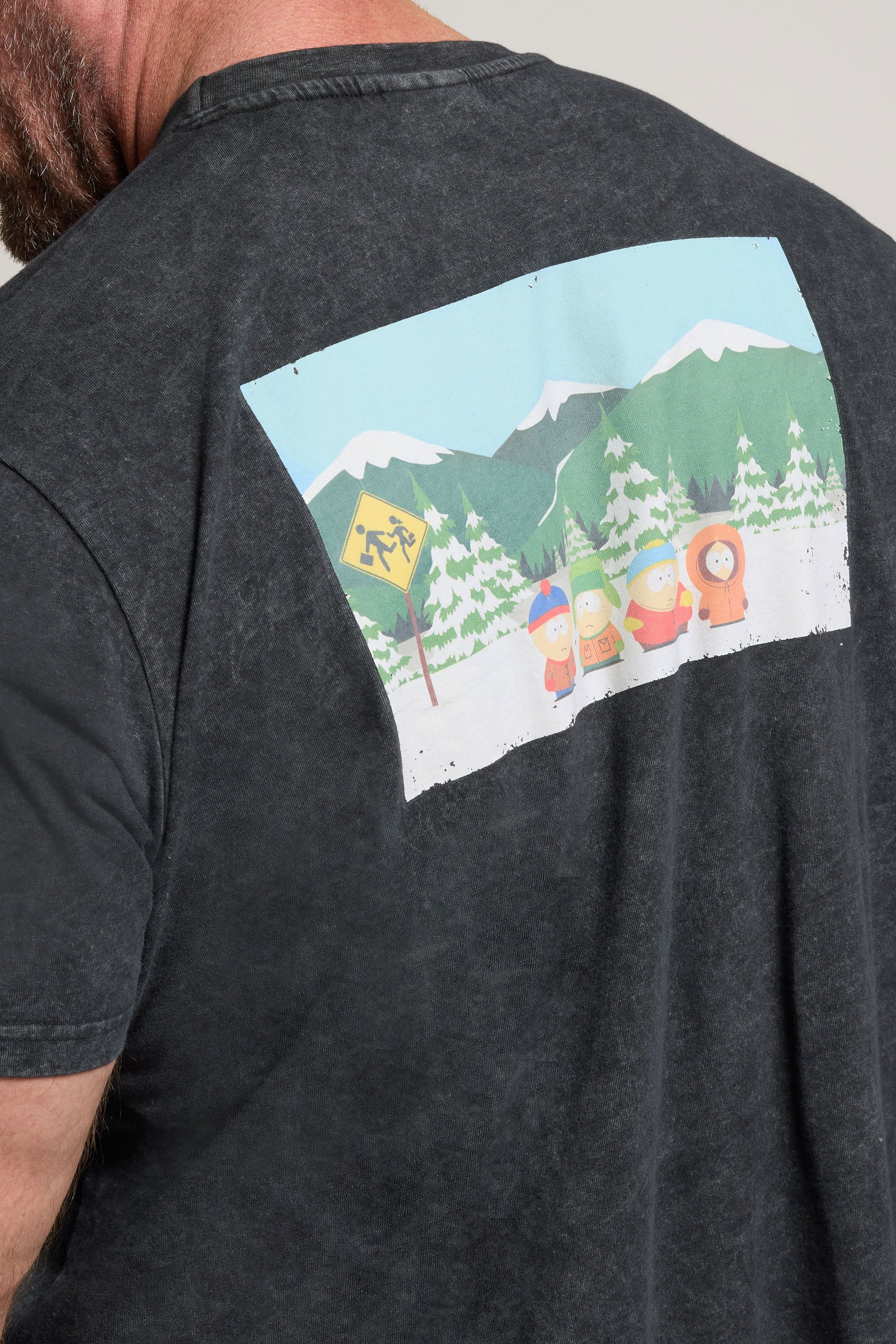 BadRhino Big & Tall Black Acid Wash Printed 'South Park' T-Shirt | BadRhino 4