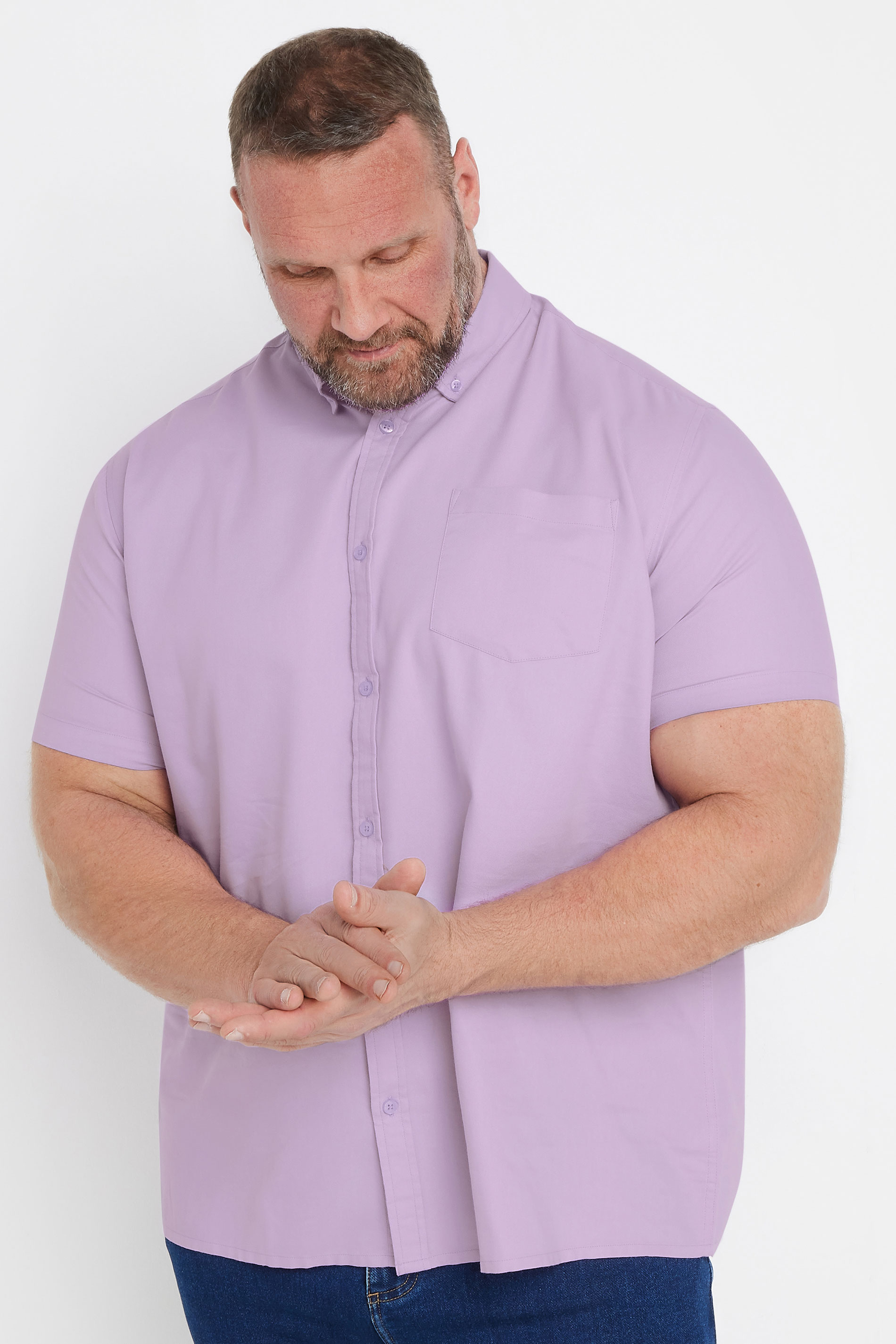 BadRhino Big & Tall Lilac Purple Short Sleeve Oxford Shirt | BadRhino 2