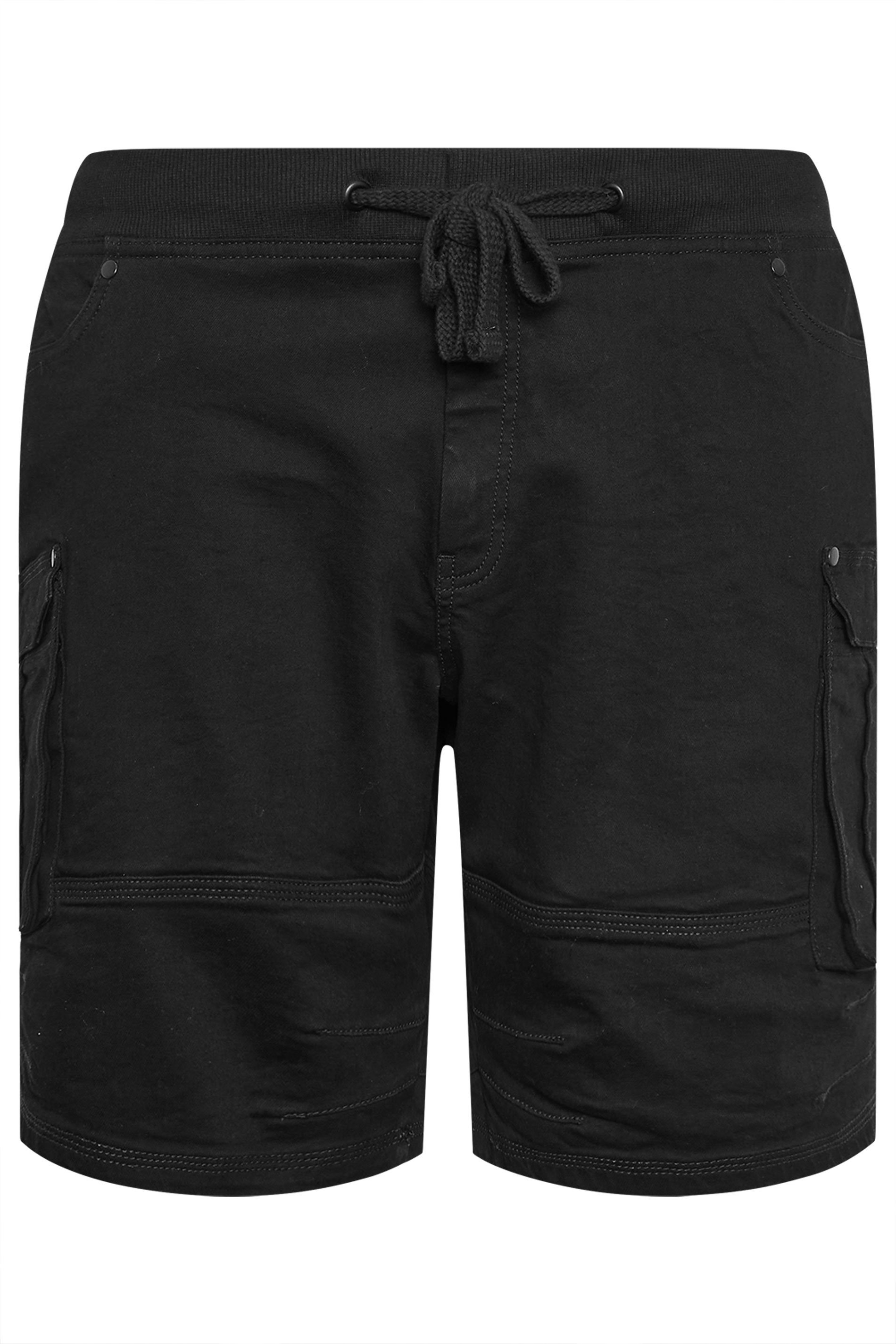 BadRhino Big & Tall Black Elasticated Cargo Denim Shorts | BadRhino 6