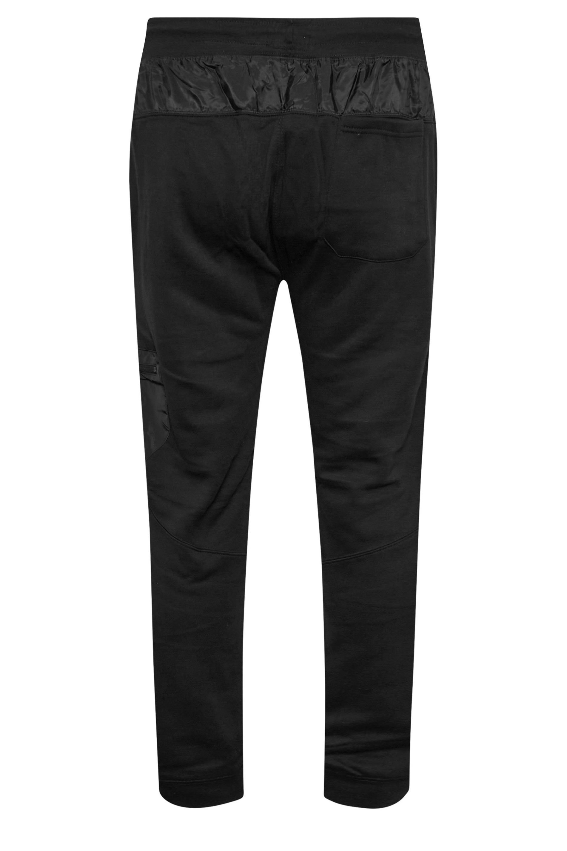 D555 Big & Tall Black Woven Fabric Trim Joggers | BadRhino 6