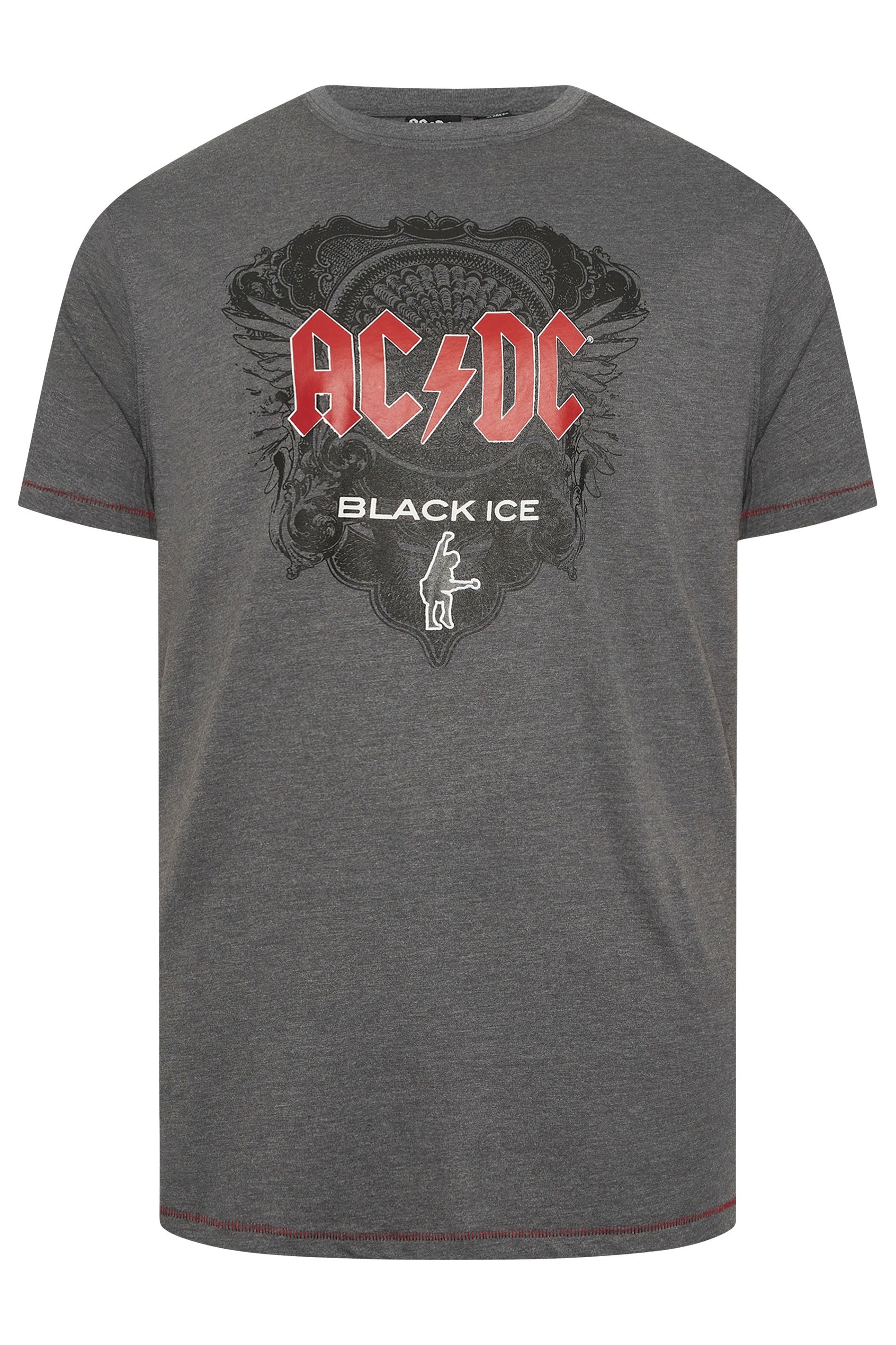D555 Big & Tall Charcoal Grey Marl ACDC 'Black Ice' Graphic Print T-Shirt | BadRhino 3