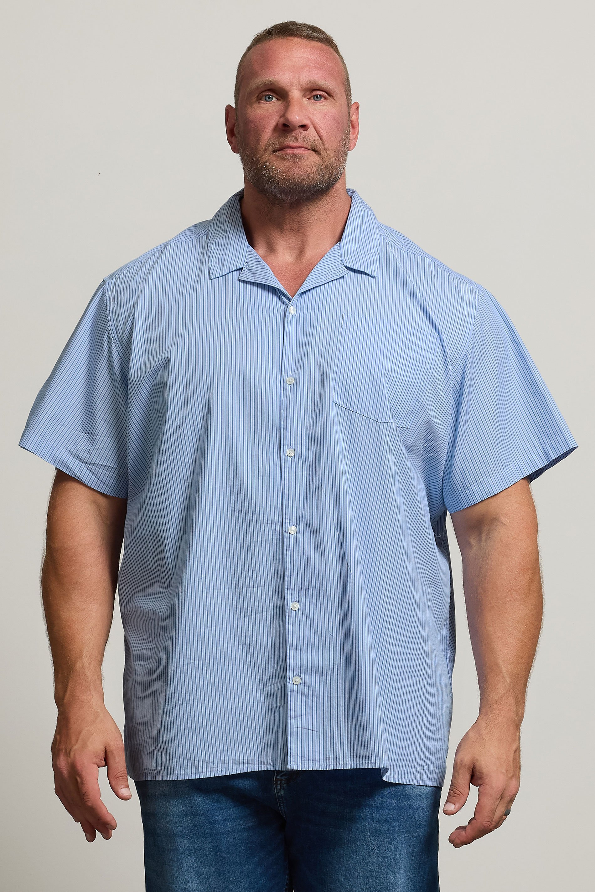 JACK & JONES Big & Tall Blue Poplin Striped Resort Shirt | BadRhino 1