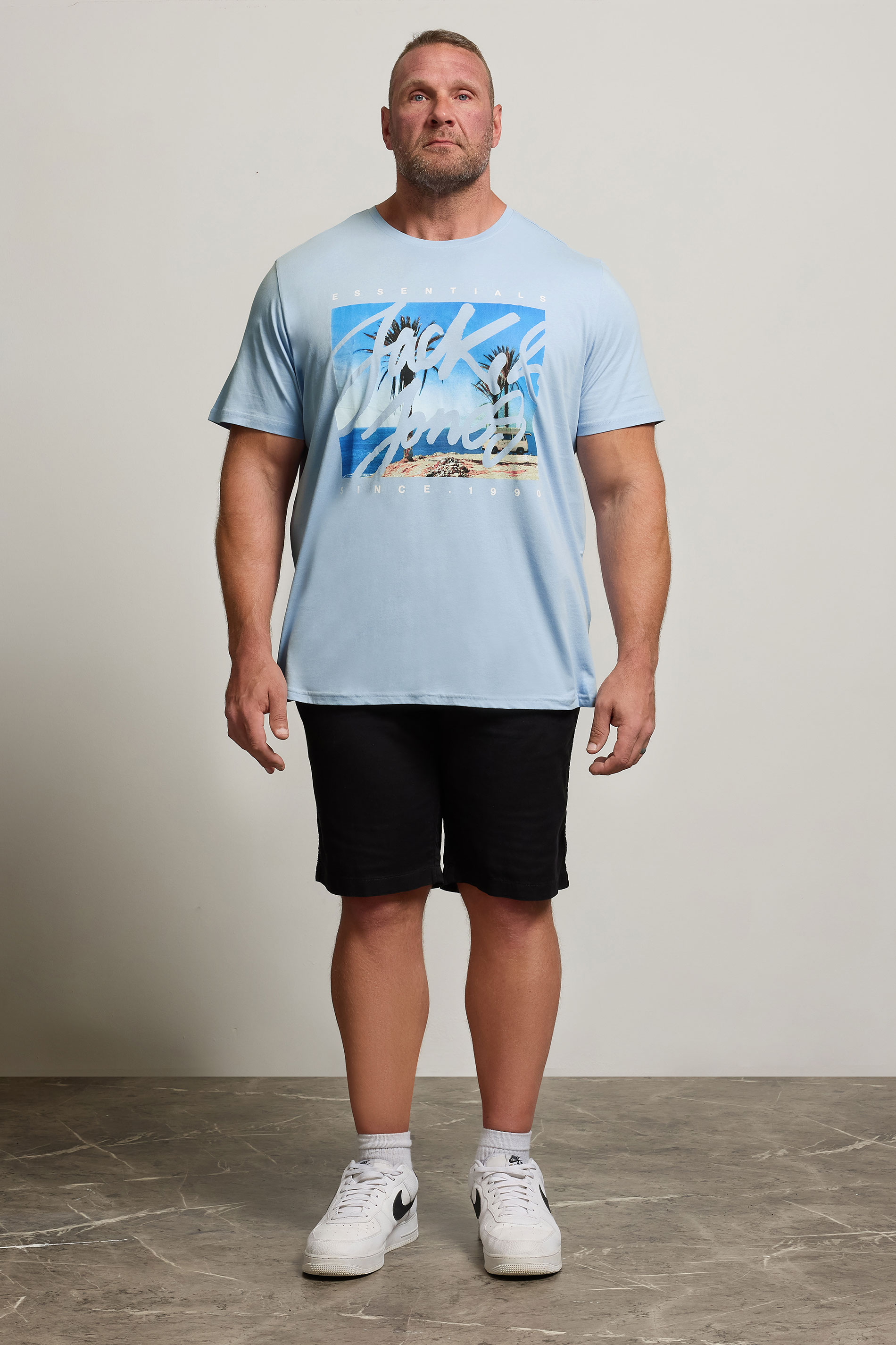 JACK & JONES Big & Tall Chambray Blue Photo-Print T-Shirt | BadRhino 2