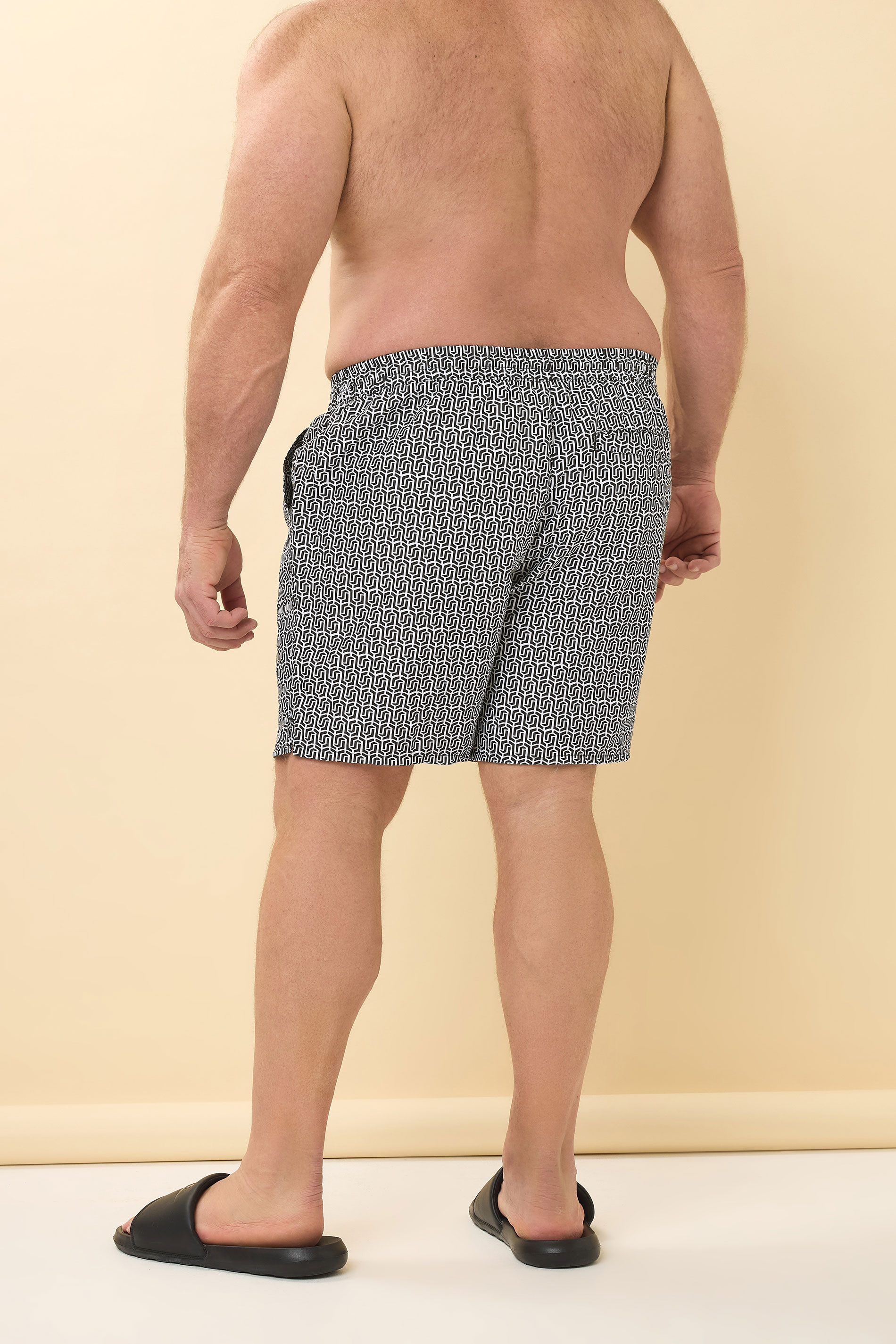 BadRhino Big & Tall Black & White Geometric Print Swim Shorts | BadRhino 4