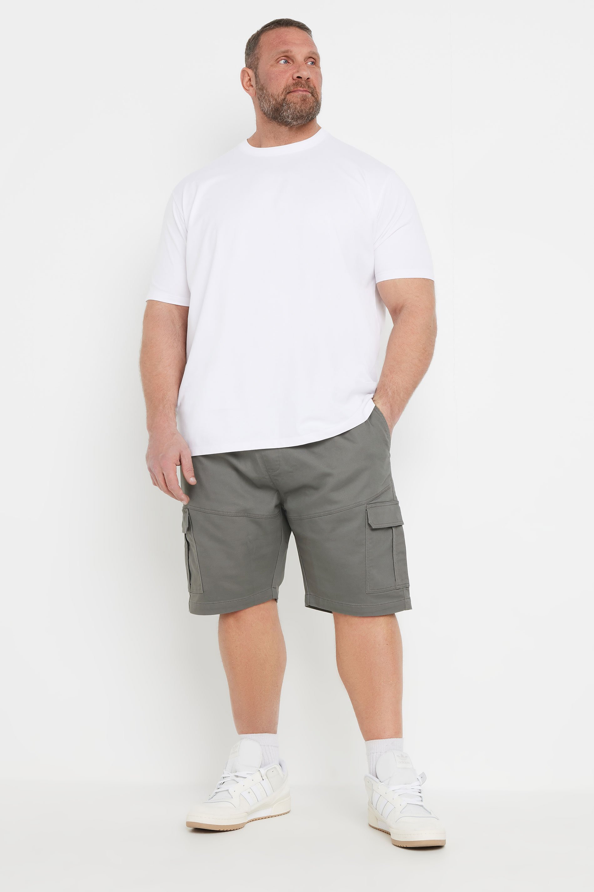 BadRhino Big & Tall Charcoal Grey Elasticated Waist Stretch Cargo Shorts | BadRhino 2