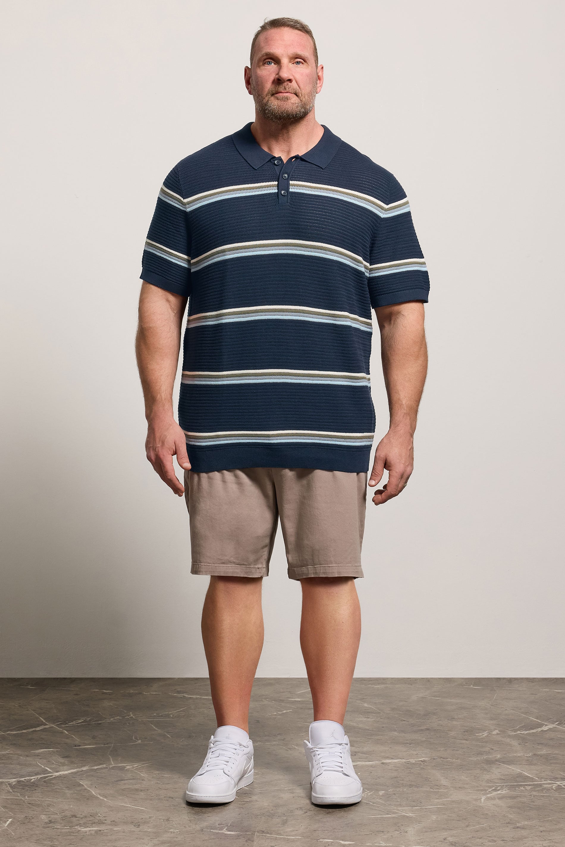 JACK & JONES Big & Tall Navy Blue Knitted Polo Shirt | BadRhino 1