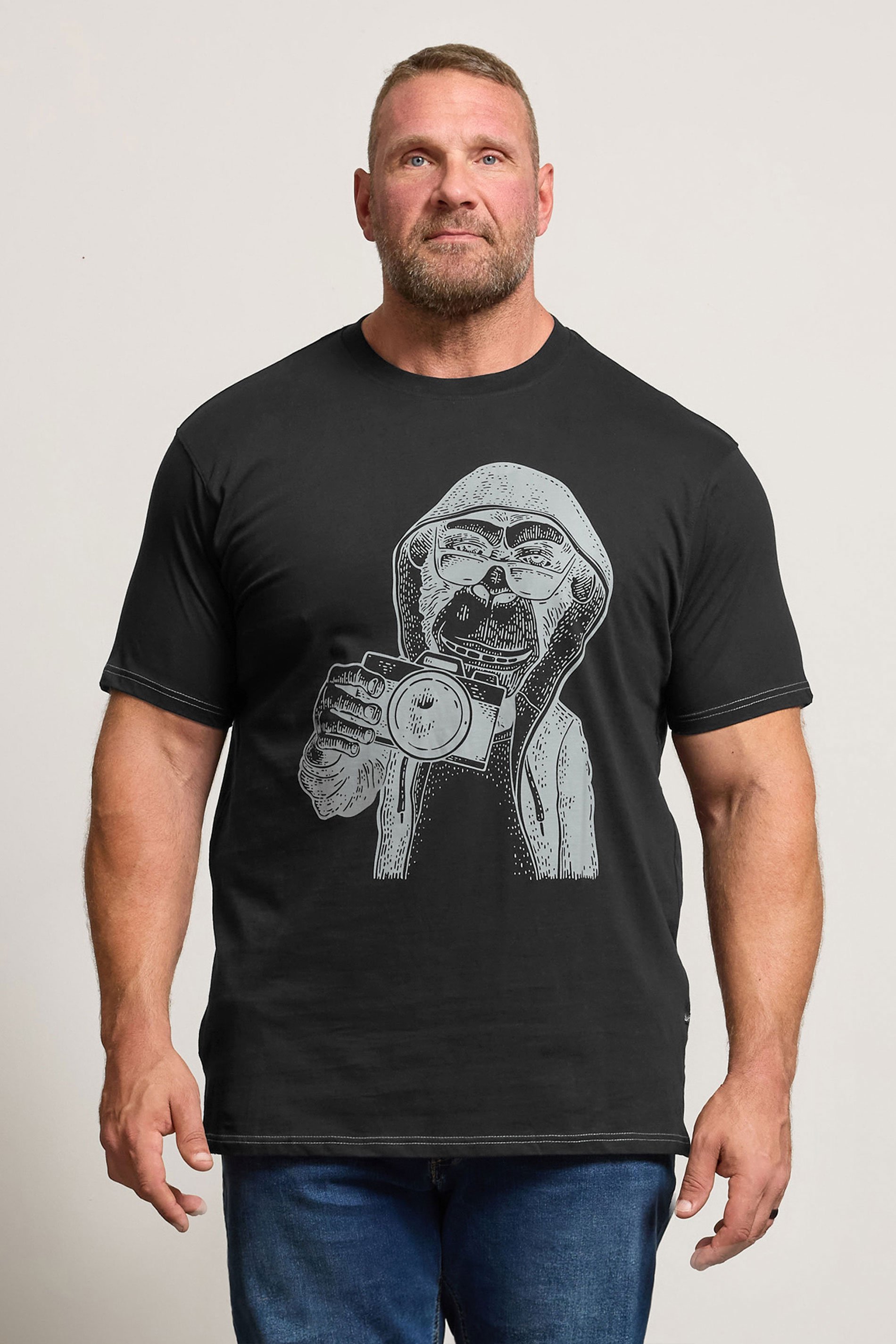 KAM Black Monkey Phtographer Graphic Print T-Shirt | BadRhino 1