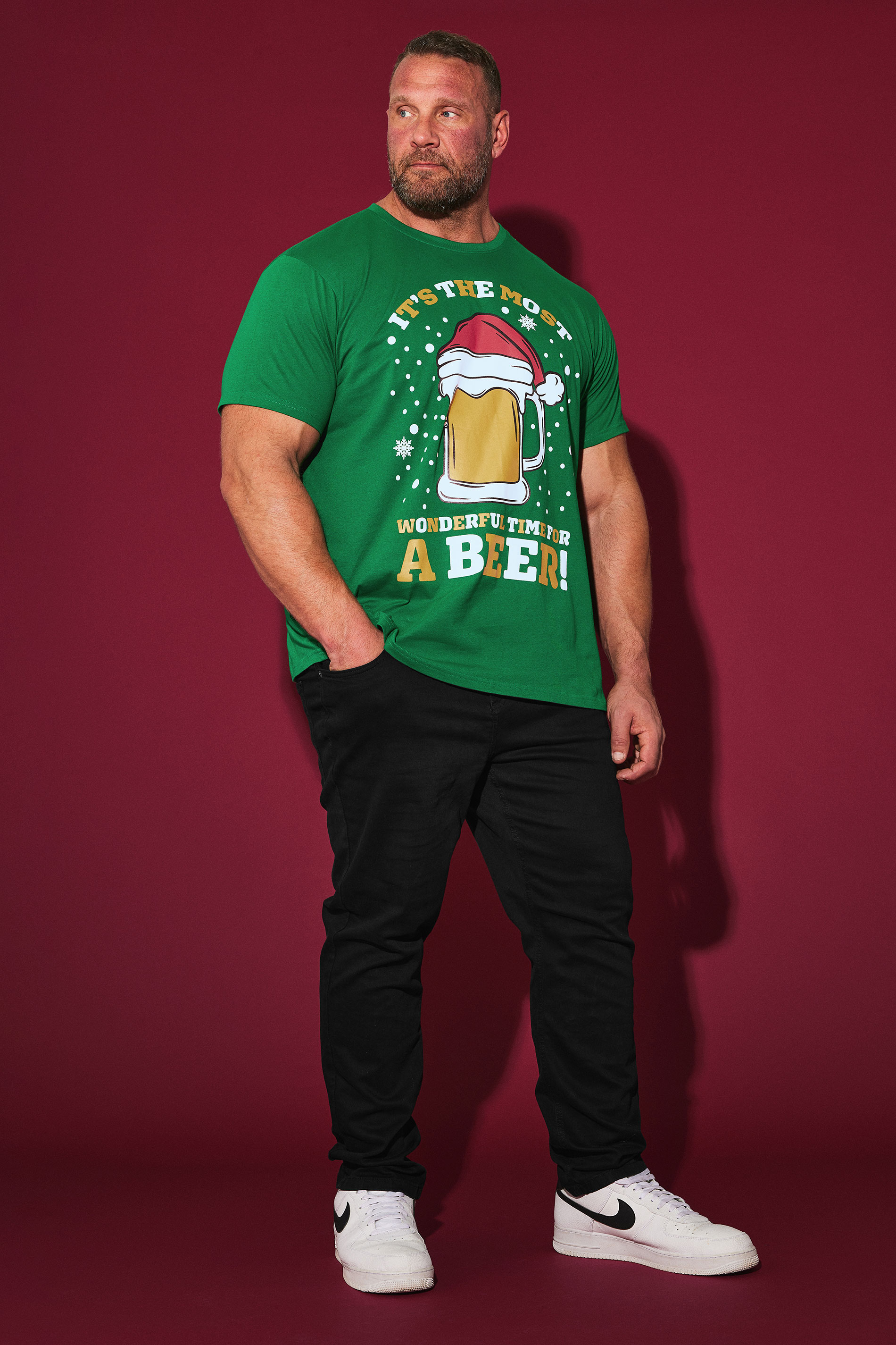 BadRhino Big & Tall Green Christmas 'Beer' Slogan T-Shirt | BadRhino 2