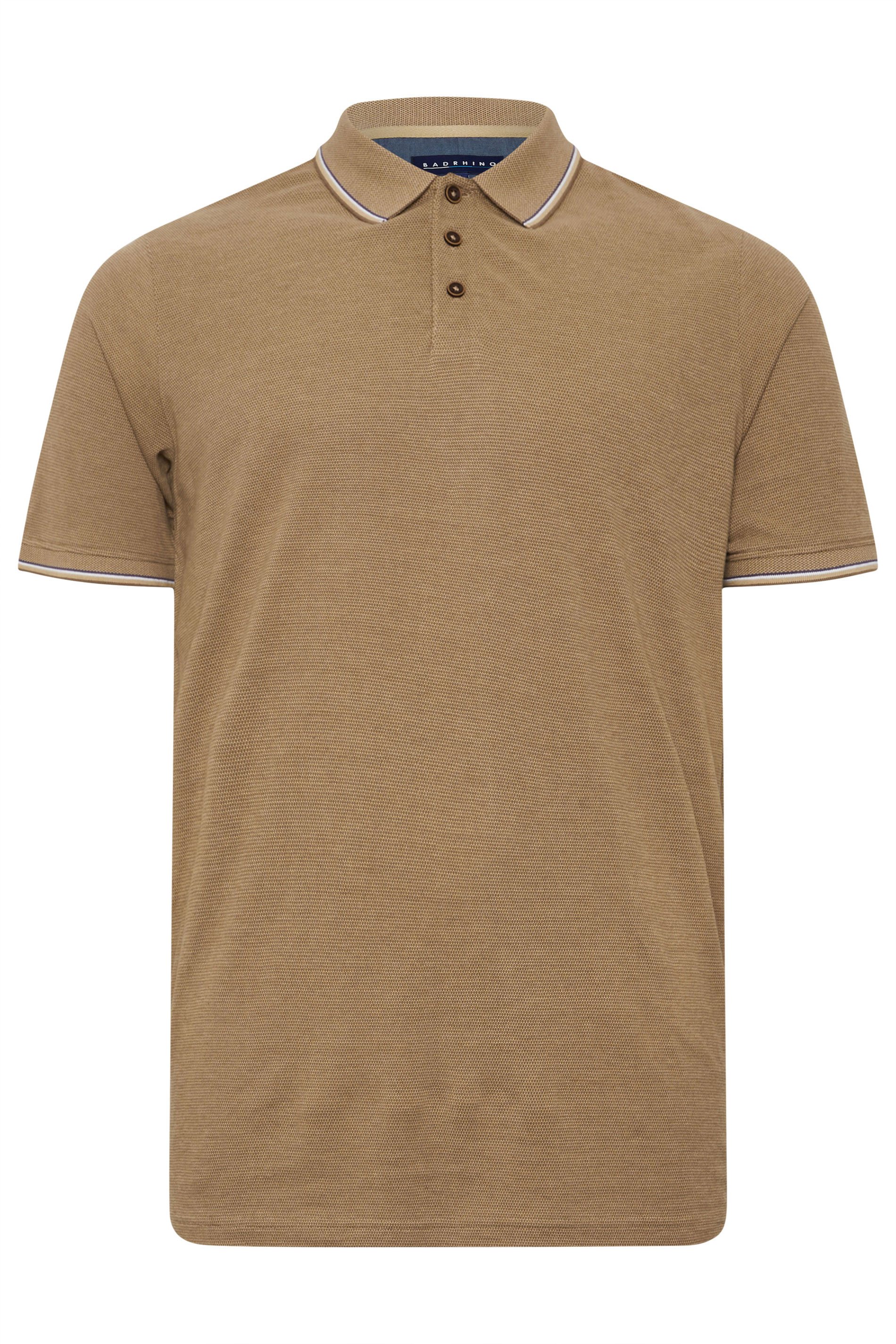 BadRhino Big & Tall Tan Brown Textured Tipped Polo Shirt | BadRhino 4