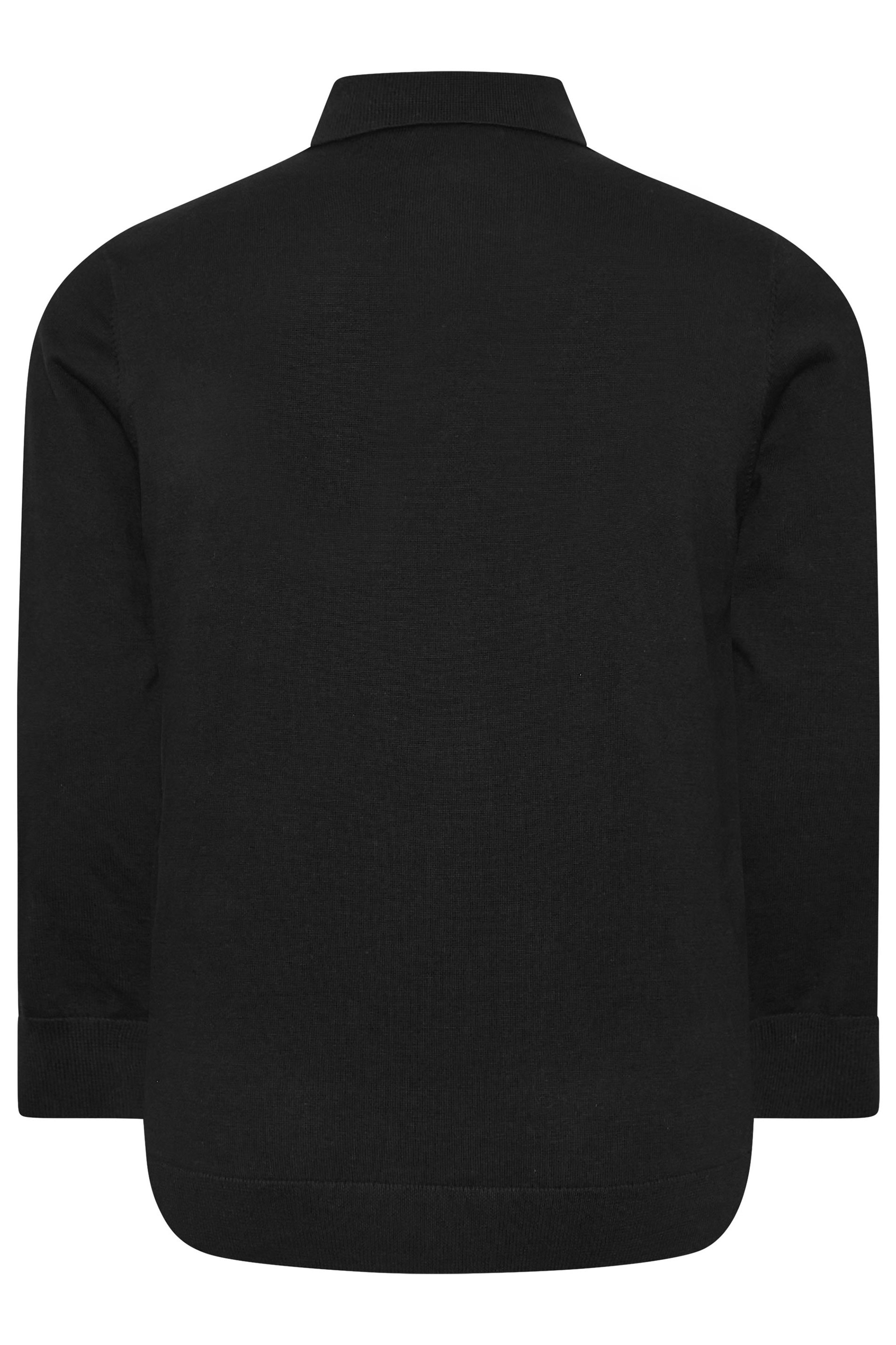 BadRhino Big & Tall Black Knitted Long Sleeve Zip Polo Shirt | BadRhino 4