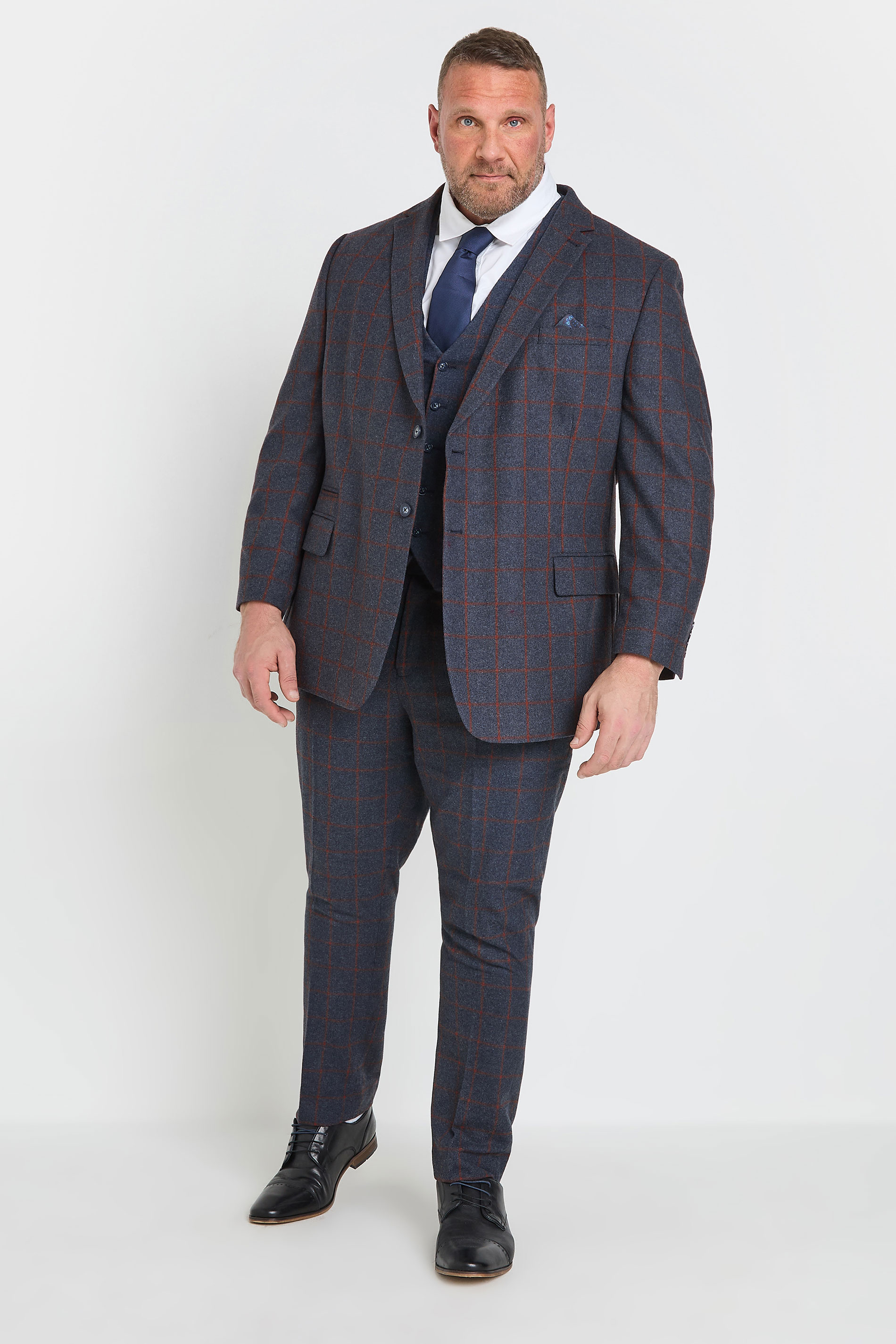 BadRhino Tailoring Big & Tall Blue & Red Checked Suit Jacket | BadRhino 4
