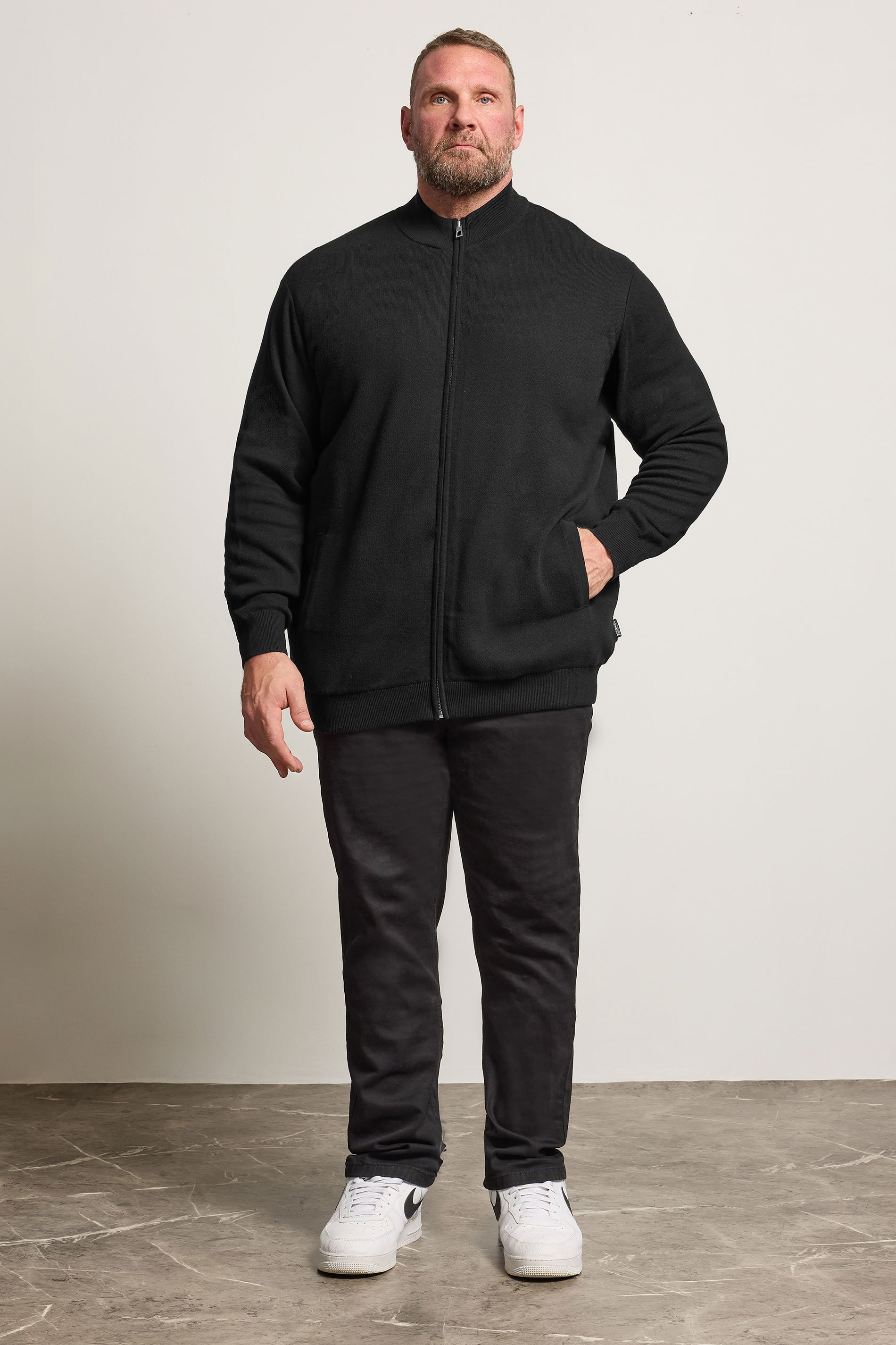 BadRhino Big & Tall Black Knitted Borg Zip Up | BadRhino 2