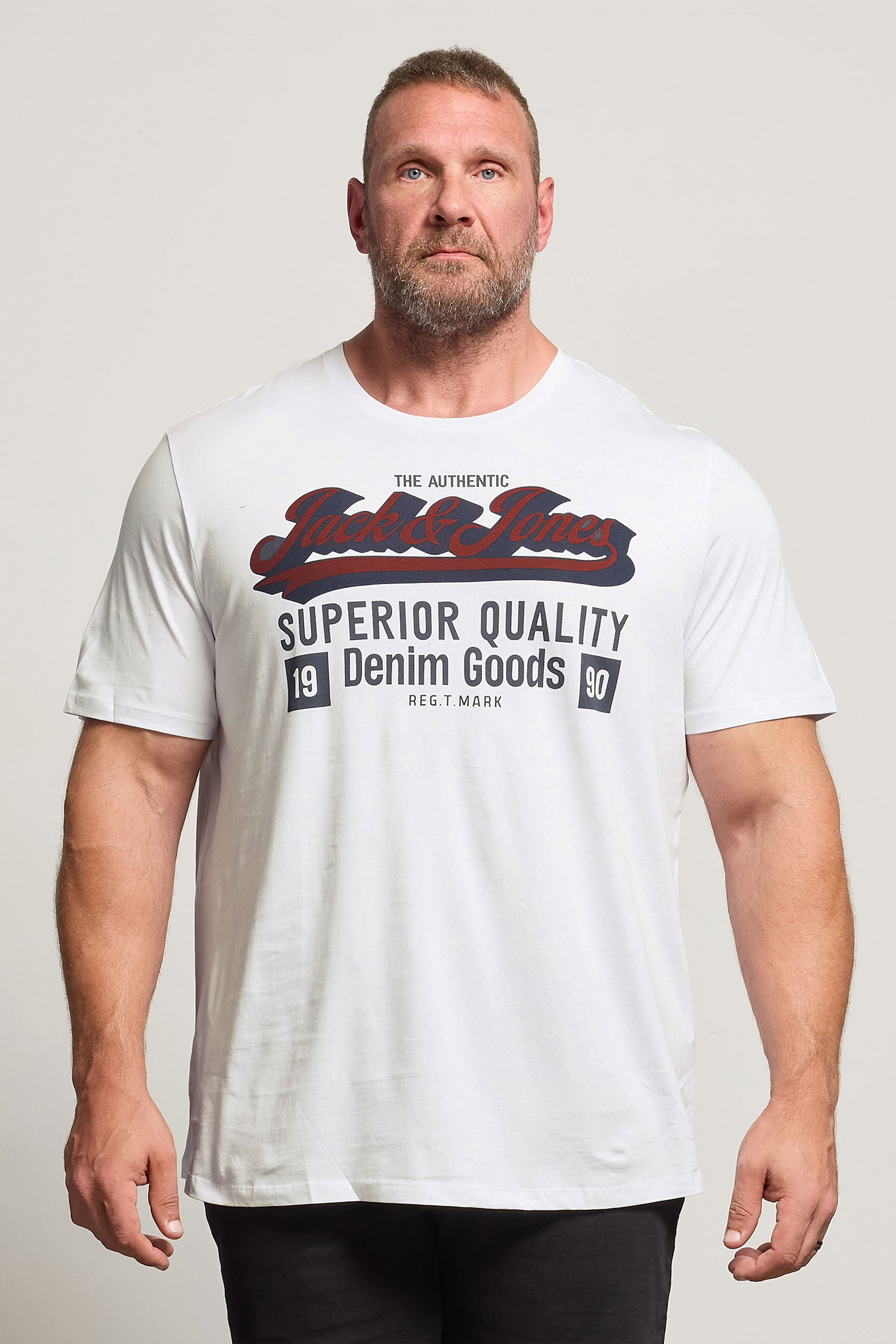 JACK & JONES Big & Tall White Logo Chest Print T-Shirt | BadRhino 1