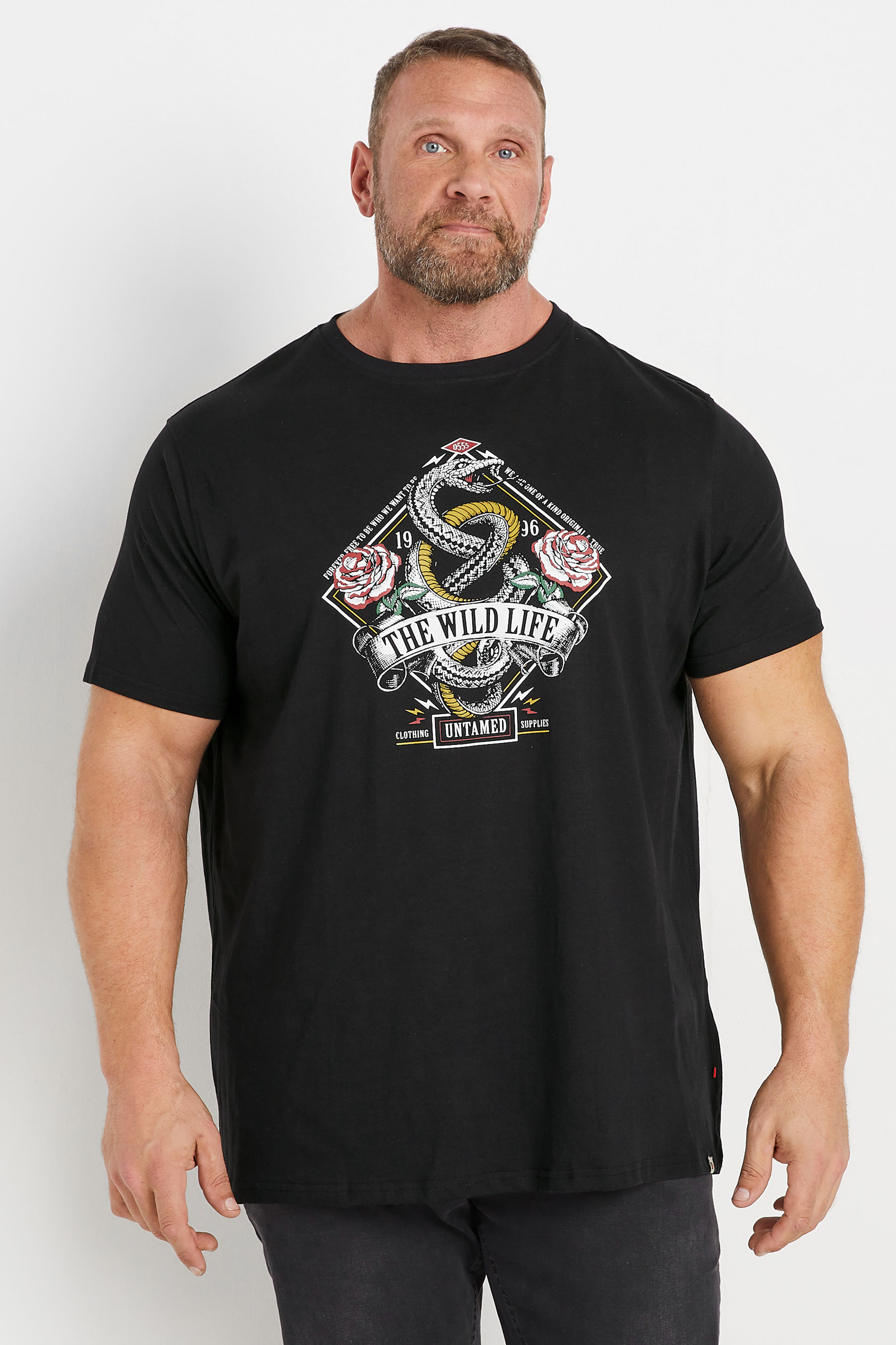 D555 Big & Tall Black 'The Wild Life' Graphic Print T-Shirt | BadRhino 1