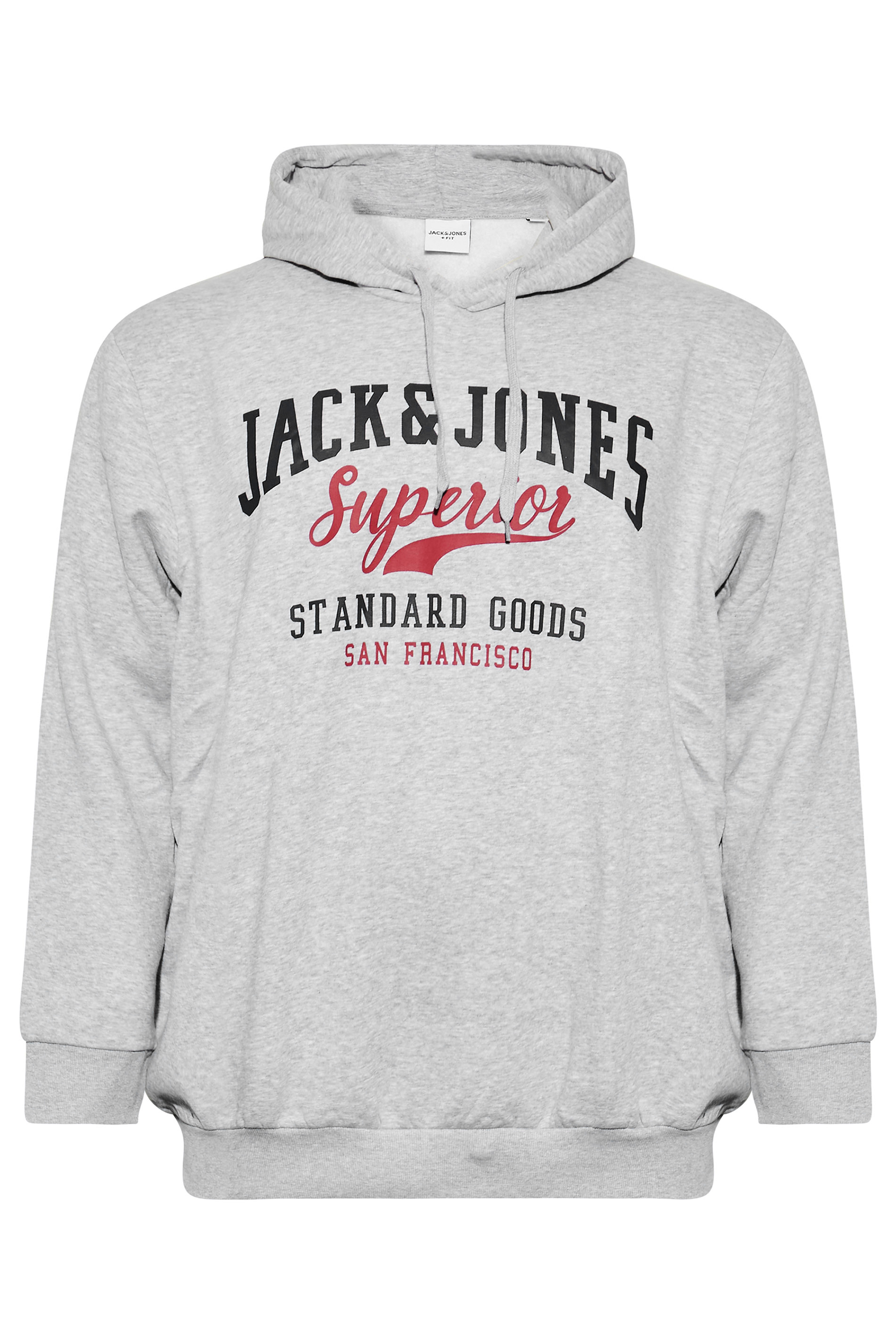 JACK & JONES Big & Tall Grey Logo Sweat Hoodie | BadRhino  3