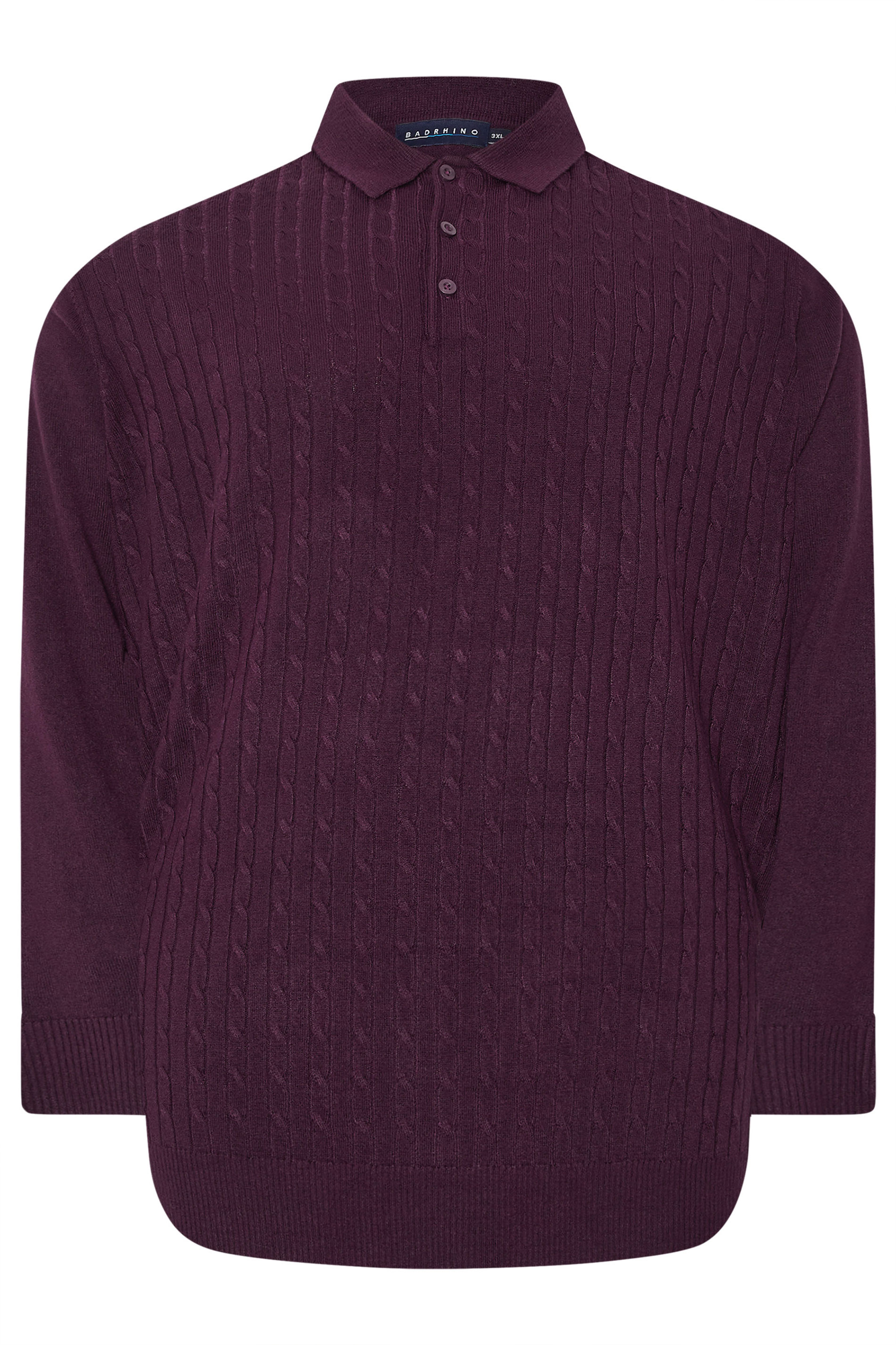 BadRhino Big & Tall Plum Purple Cable Knit Polo Shirt | BadRhino 5