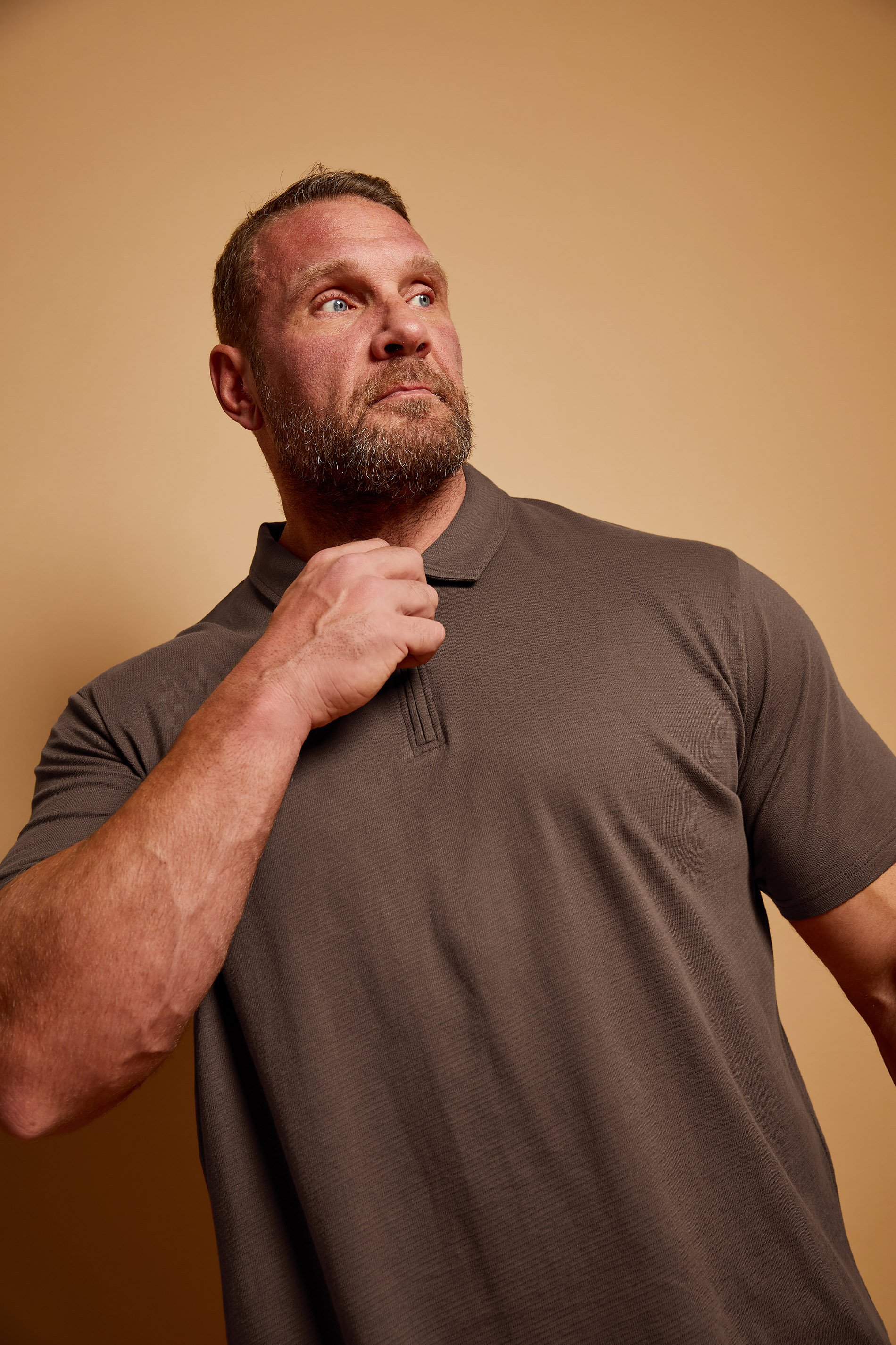 STUDIO A Big & Tall Brown Zip Polo Shirt | BadRhino 1