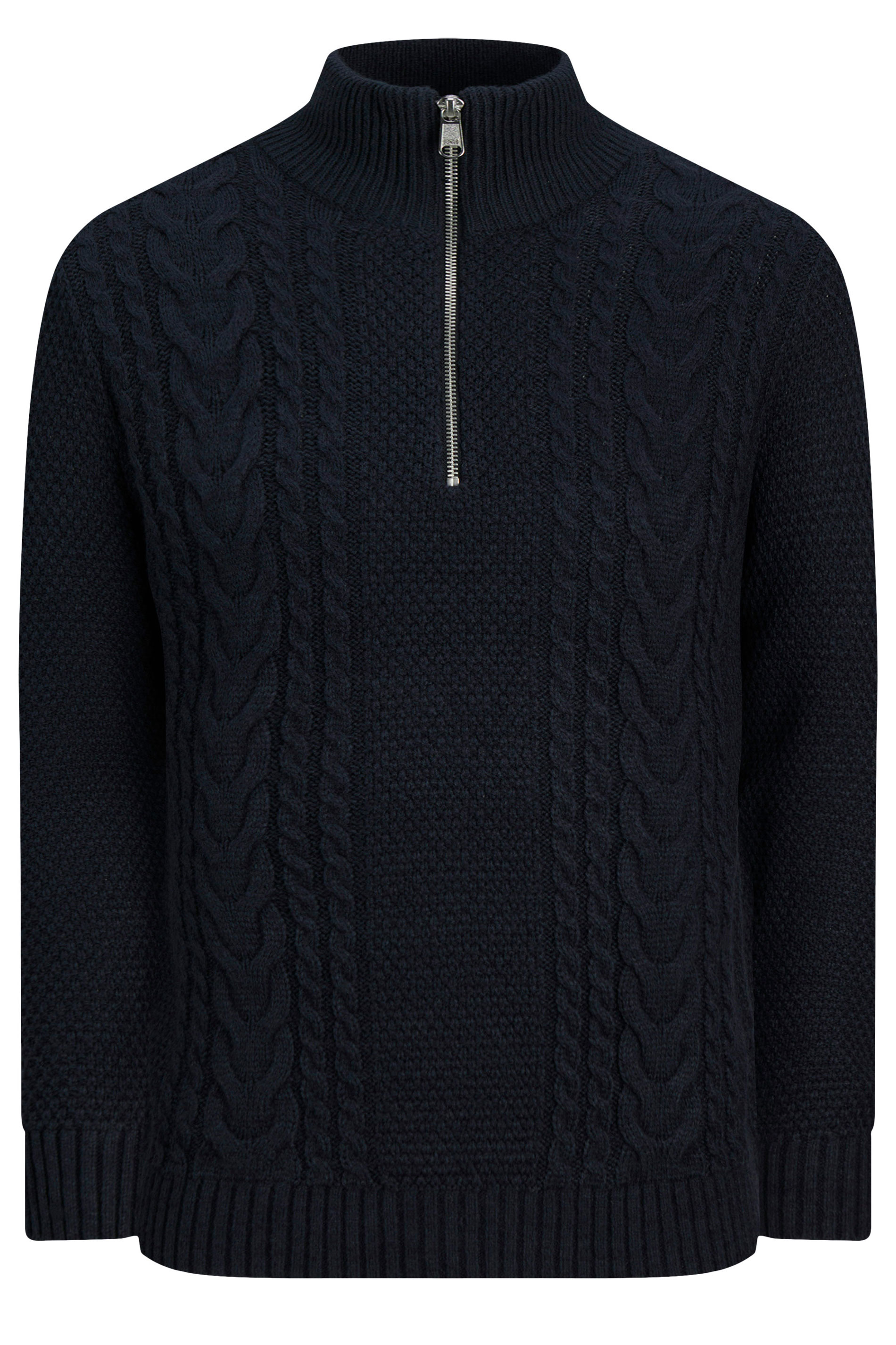 JACK & JONES Big & Tall Navy Blue Half Zip Cable Knit Jumper | BadRhino 2