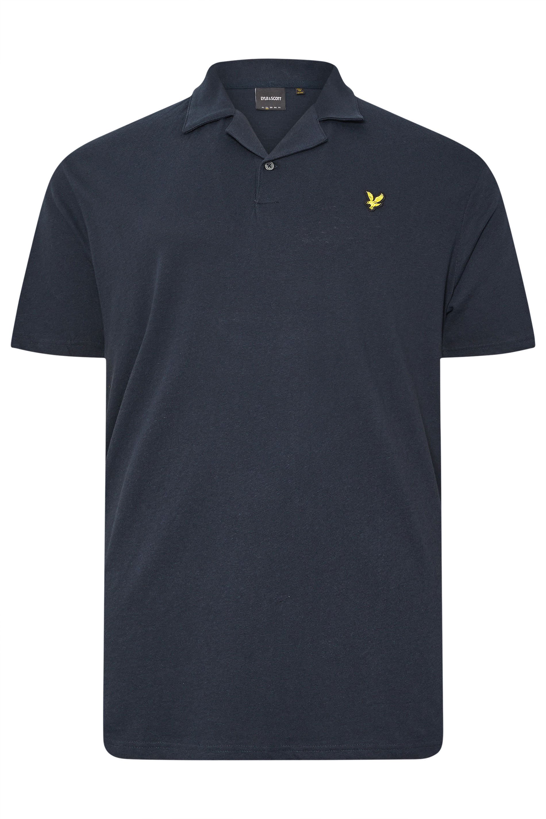 LYLE & SCOTT Big & Tall Navy Blue Linen Revere Polo Shirt | BadRhino 4