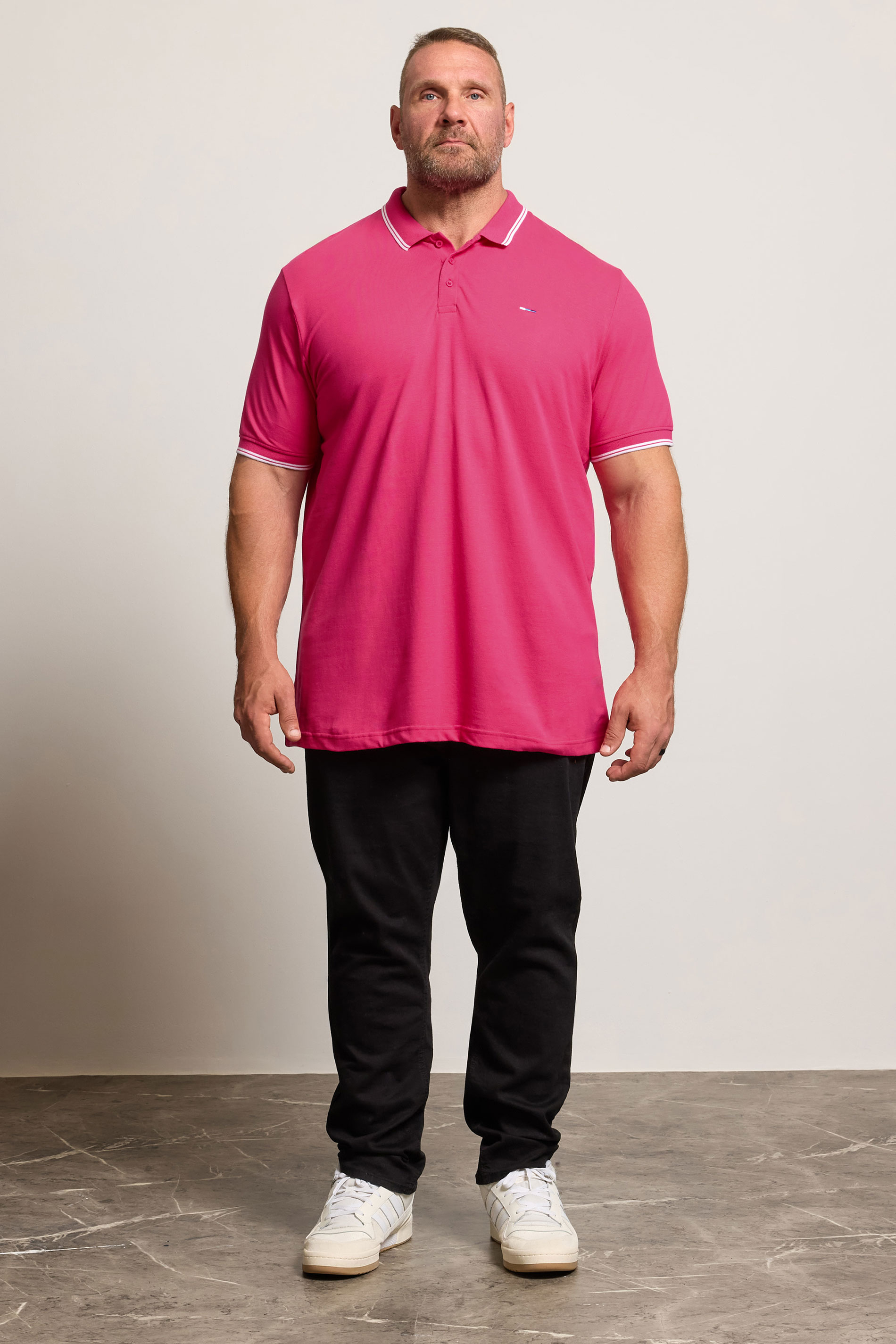 BadRhino Big & Tall Pink & White Tipped Polo Shirt | BadRhino 2