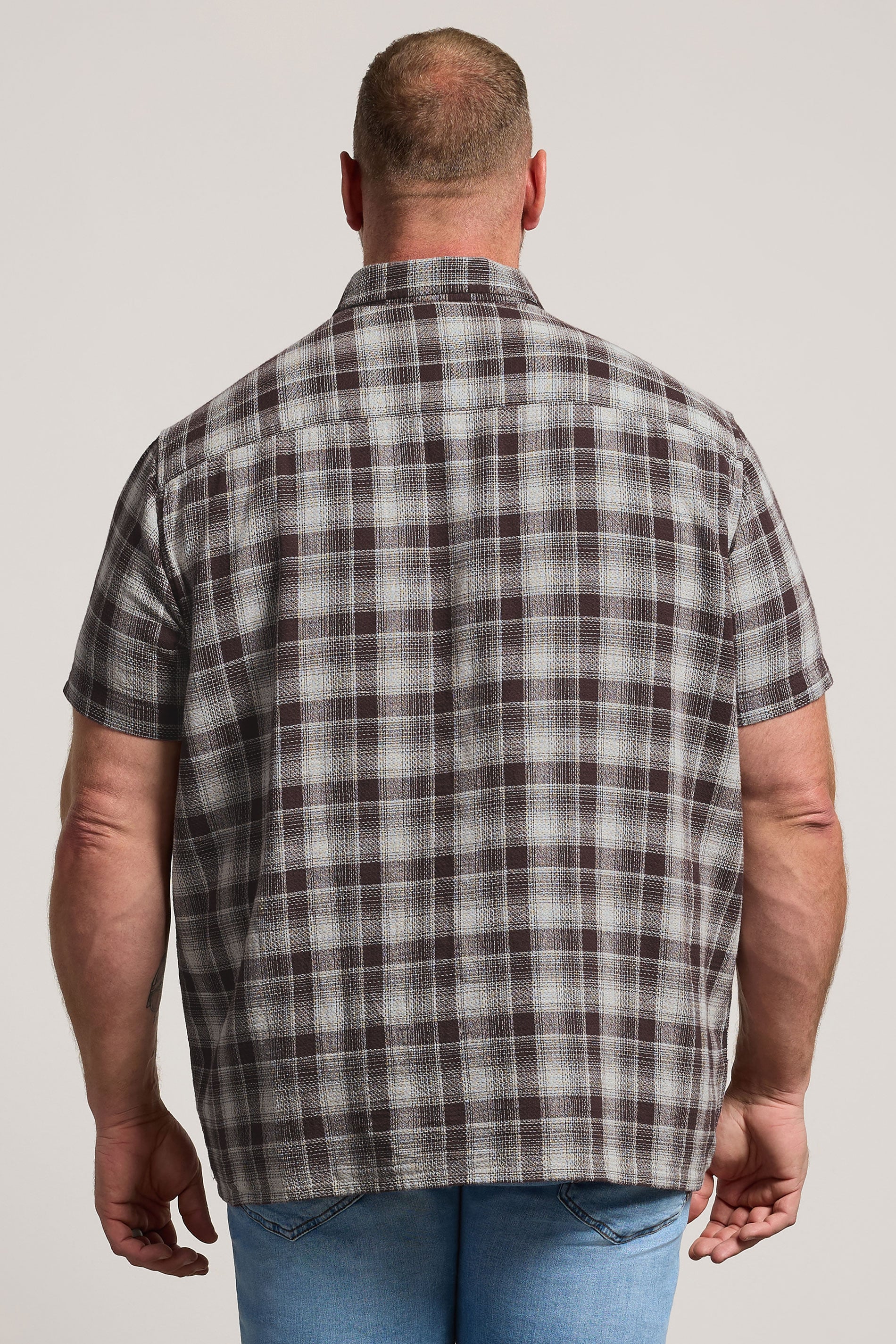 BadRhino Big & Tall Brown Check Stripe Short Sleeve Shirt | BadRhino 2