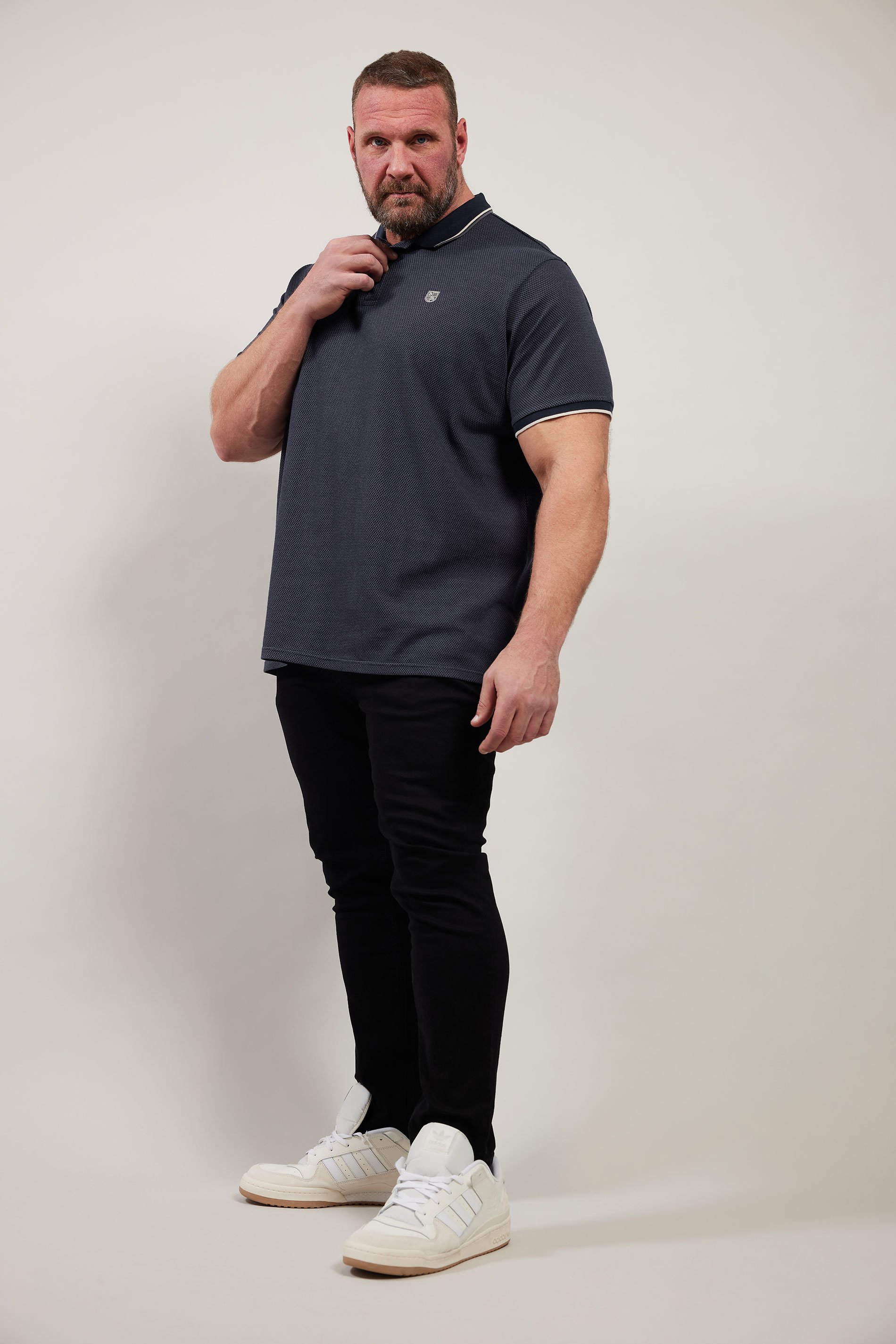 BadRhino Big & Tall Navy Blue Textured Waffle Polo Shirt | BadRhino 1