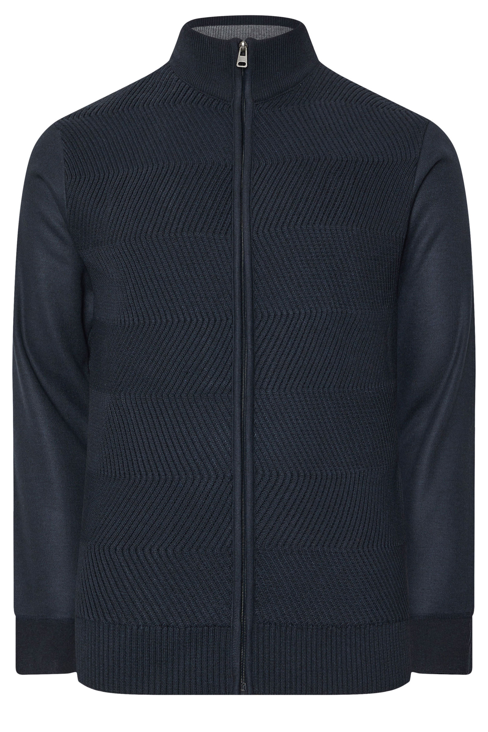 BadRhino Big & Tall Navy Blue Fleece Lined Ribbed Zip Through Ribbed Jumper | BadRhino 6