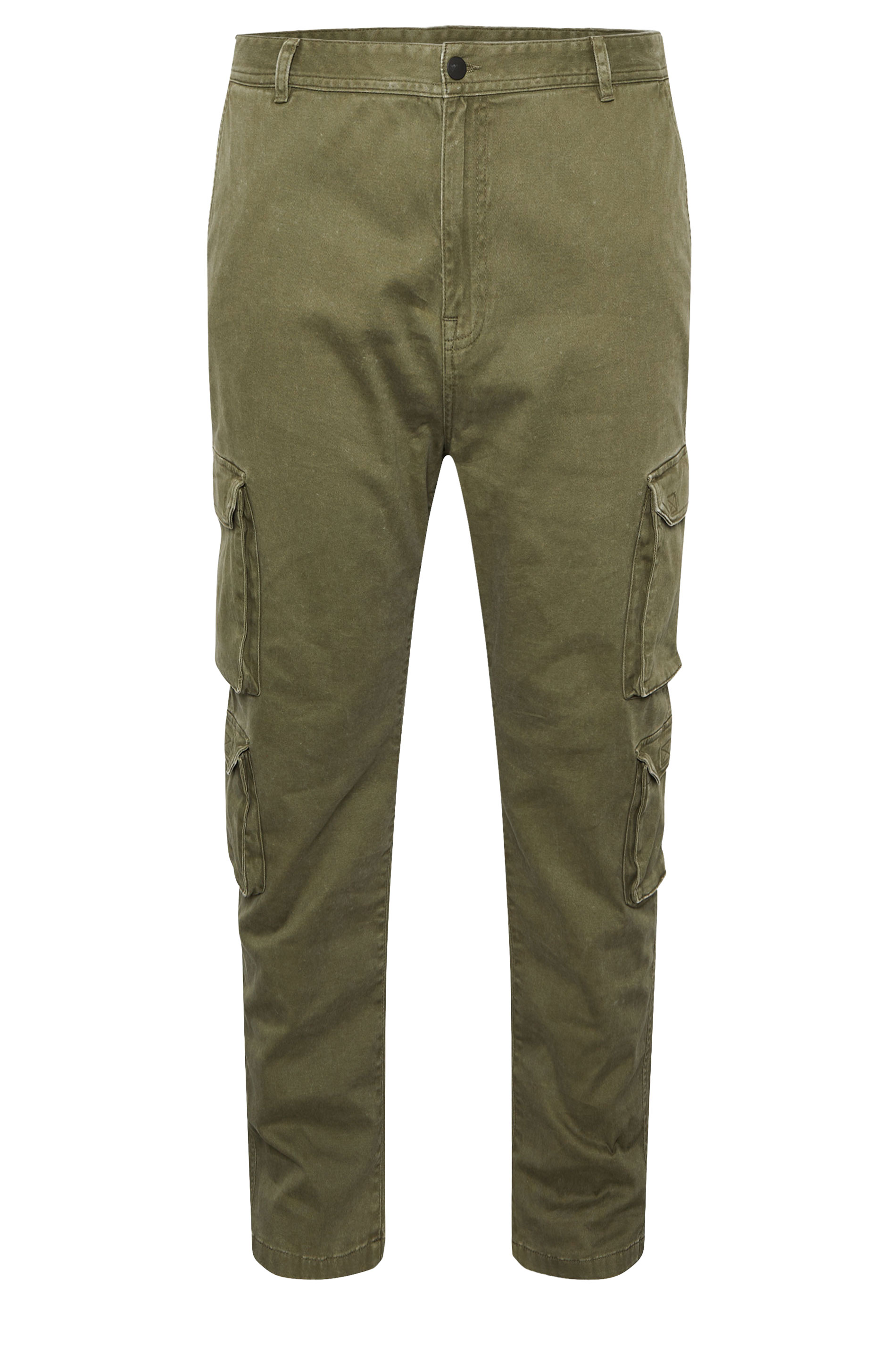 BadRhino Big & Tall Olive Green Acid Wash Double Pocket Cargo Trousers | BadRhino 7
