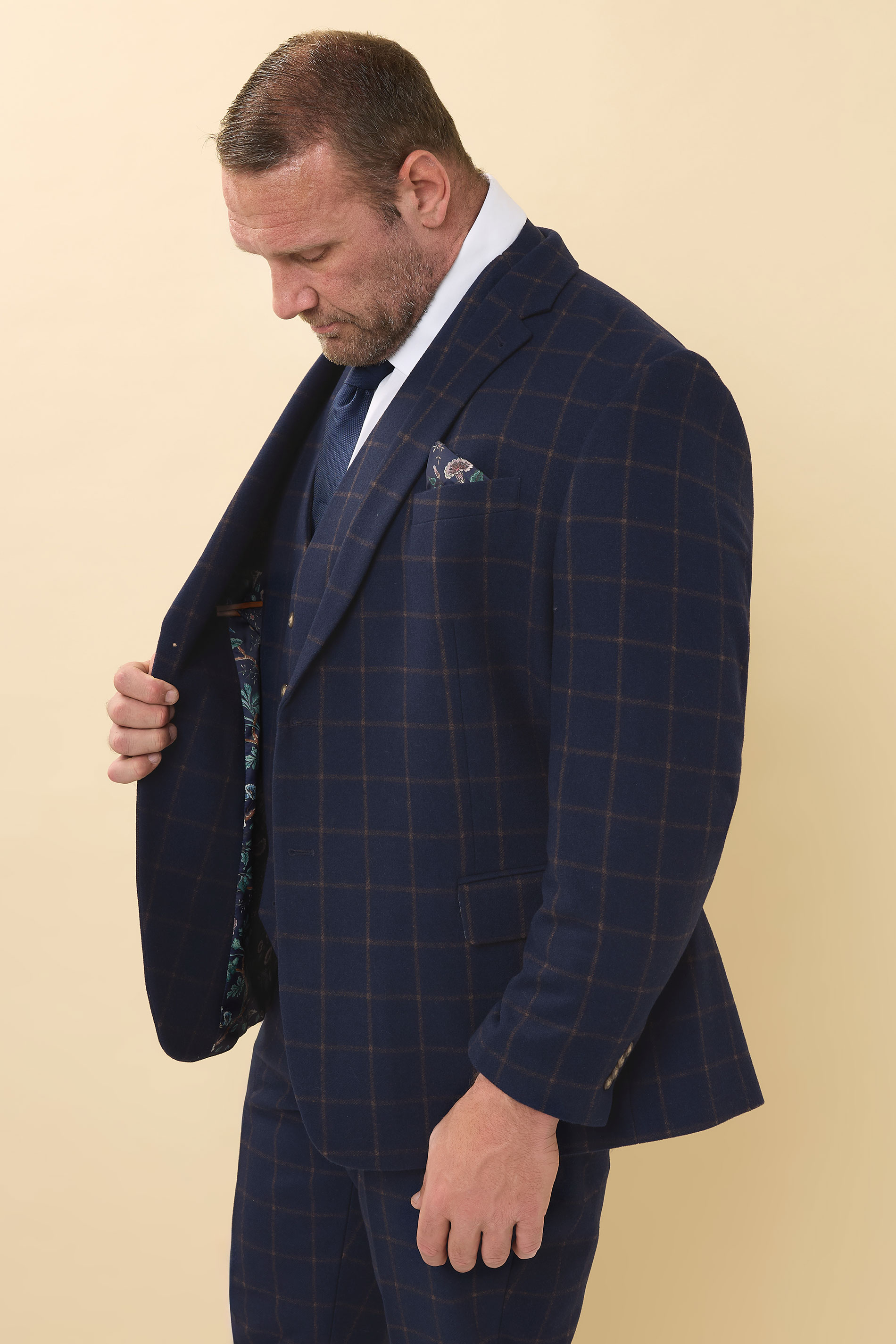 BadRhino Tailoring Big & Tall Navy Blue & Rust Orange Tweed Checked Suit Jacket | BadRhino 7