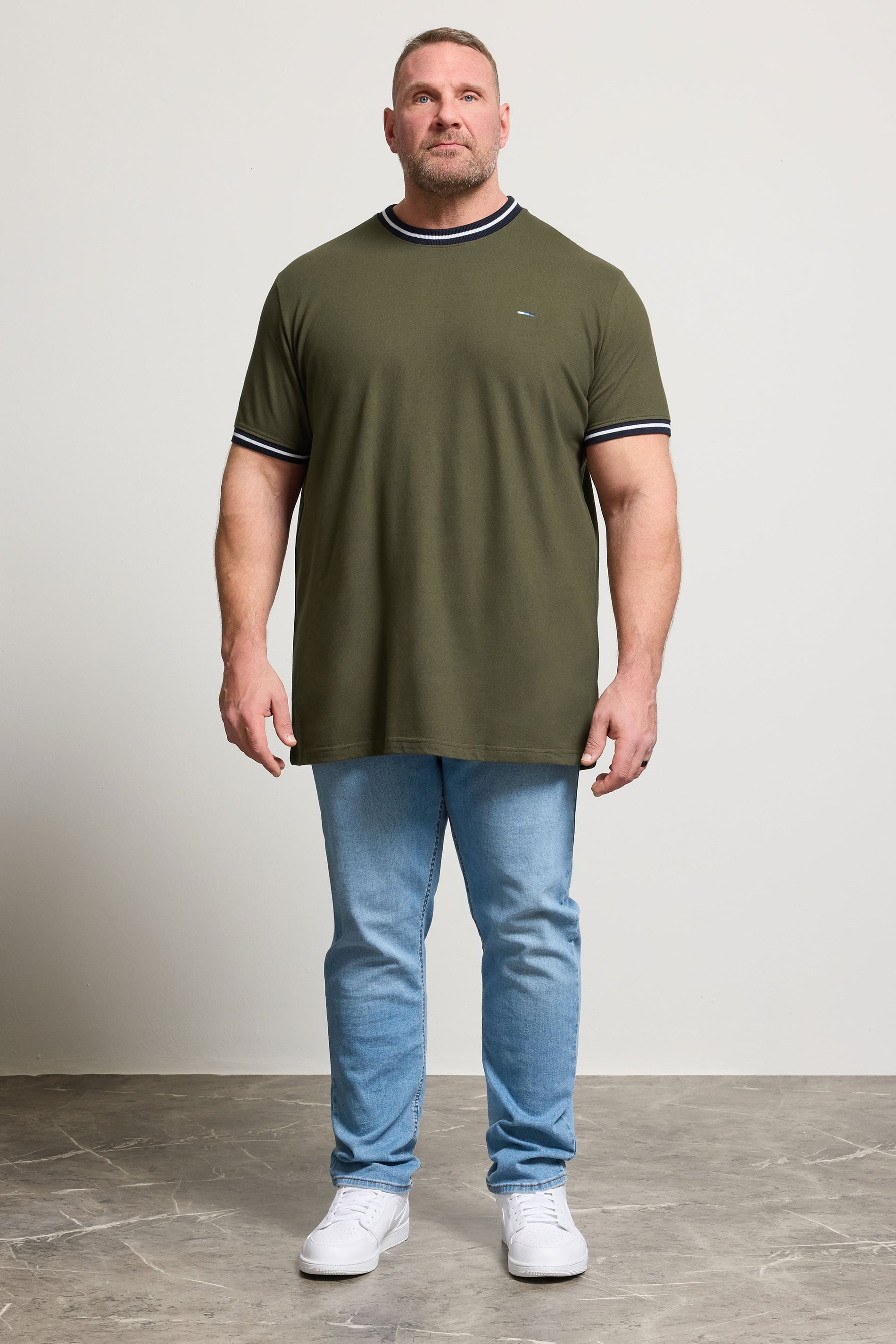 BadRhino Big & Tall Olive Green Extra Long Pique Ringer T-Shirt | BadRhino 2