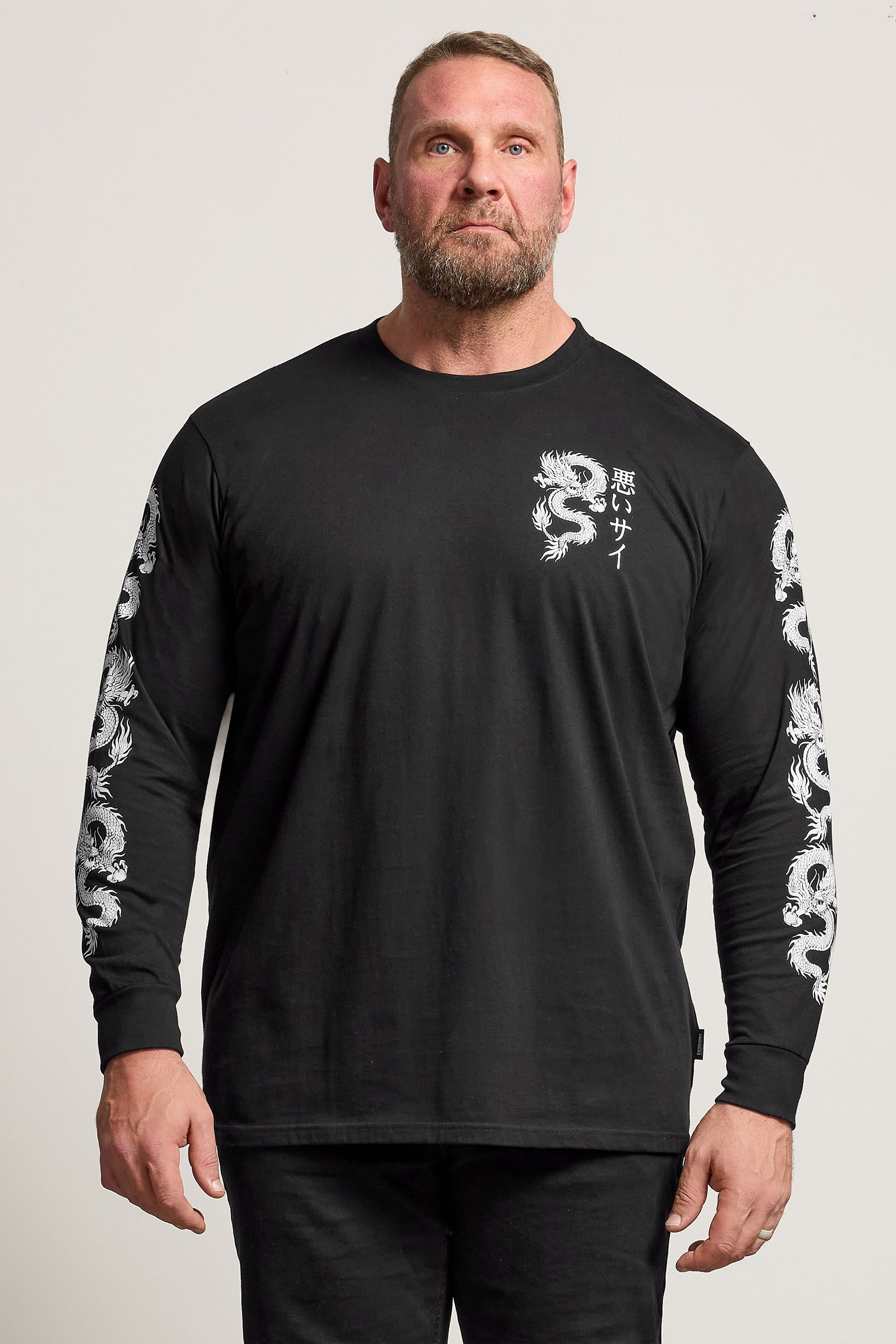 BadRhino Big & Tall Black Extra Long Dragon Graphic Long Sleeve T-shirt | BadRhino 1