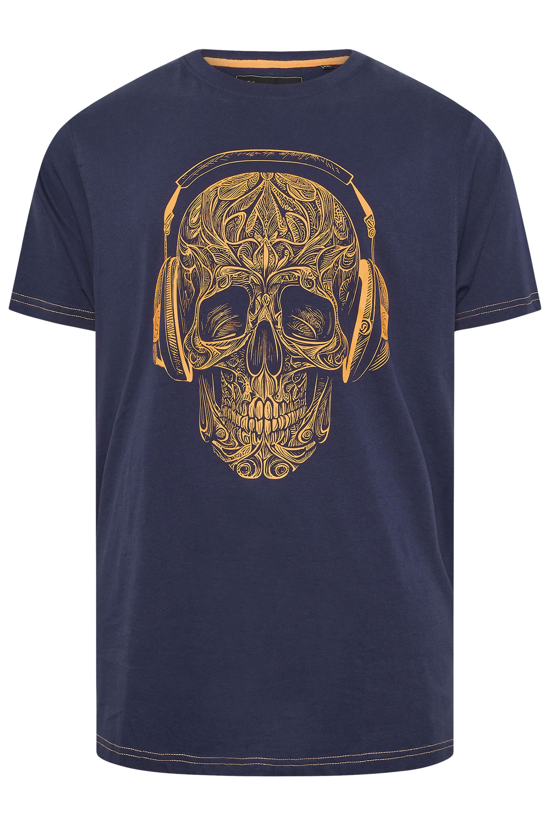 KAM Big & Tall Navy Blue Skull Print T-Shirt | BadRhino 3