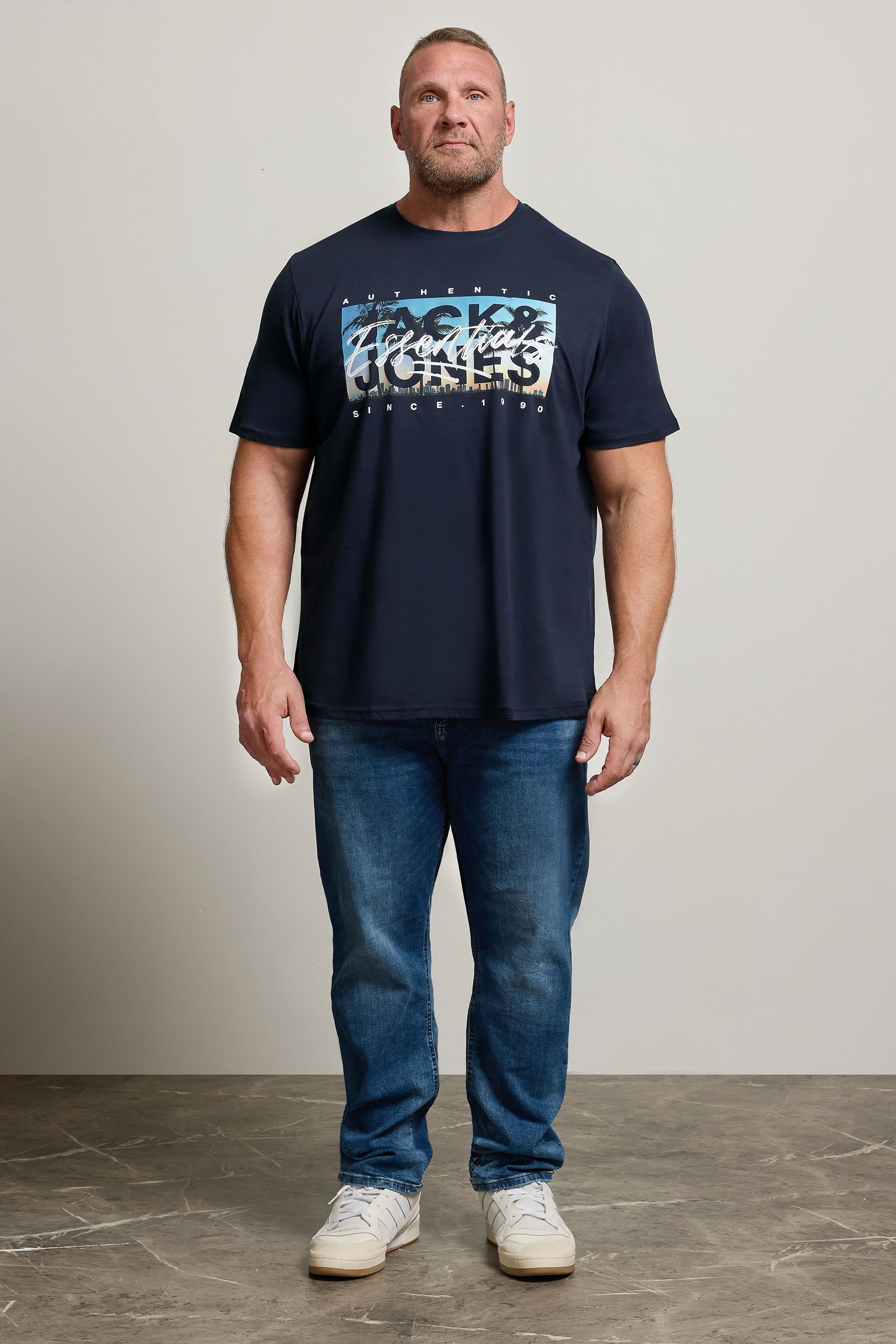 JACK & JONES Big & Tall Sky Captain Blue Photo-Print T-Shirt | BadRhino 2