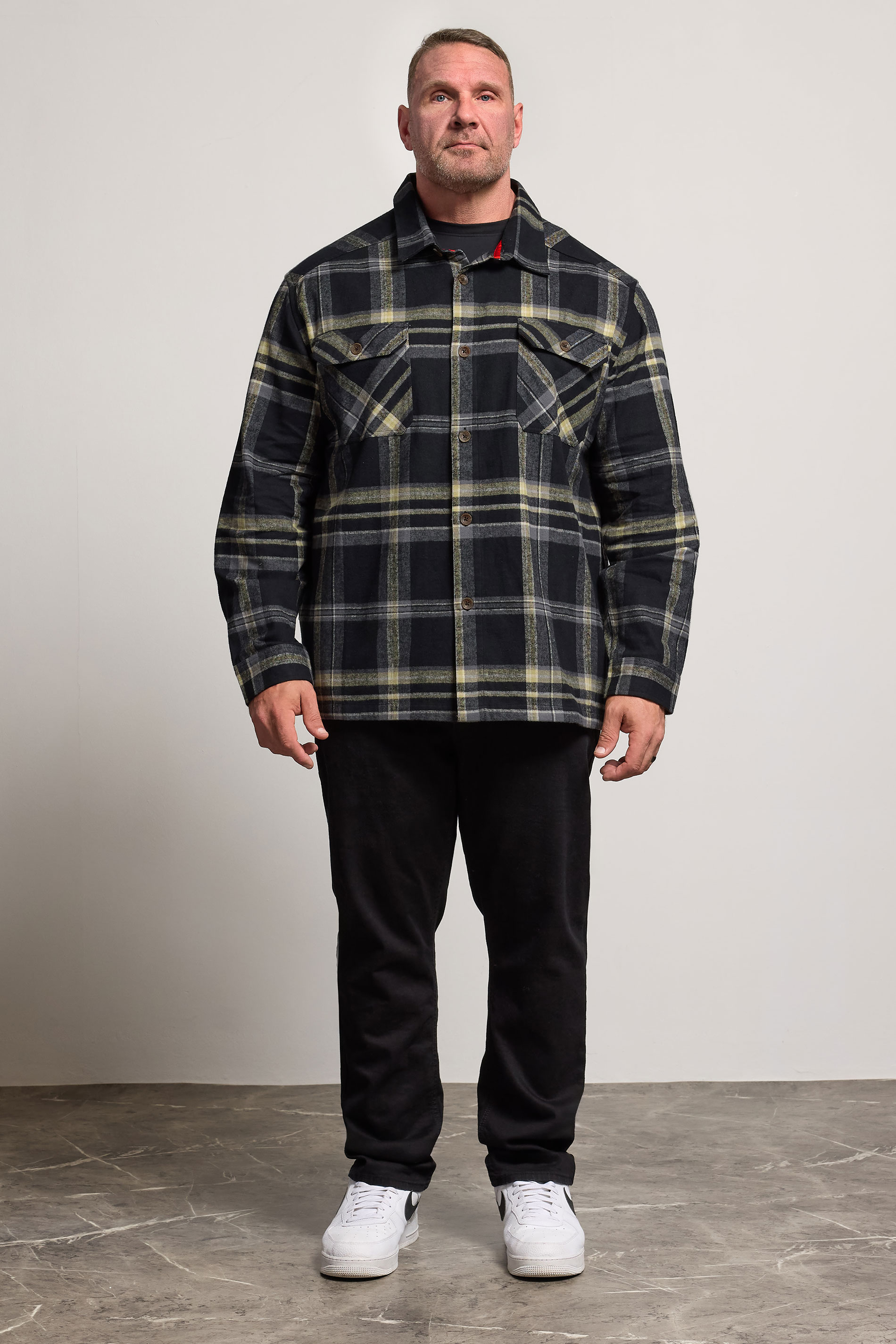 D555 Big & Tall Black Check Overshirt | BadRhino 2