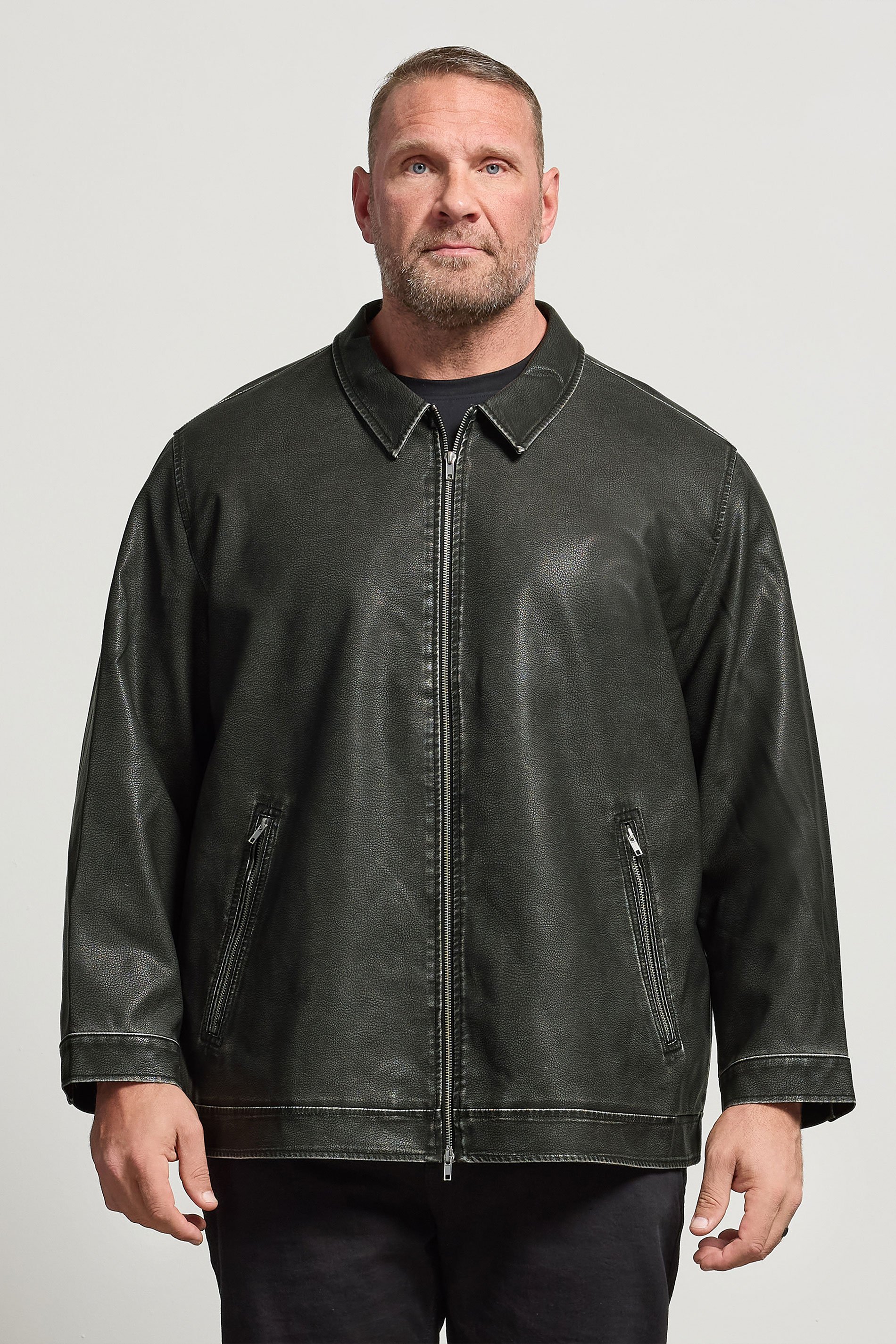 JACK & JONES Big & Tall Black Biker Jacket | BadRhino 1