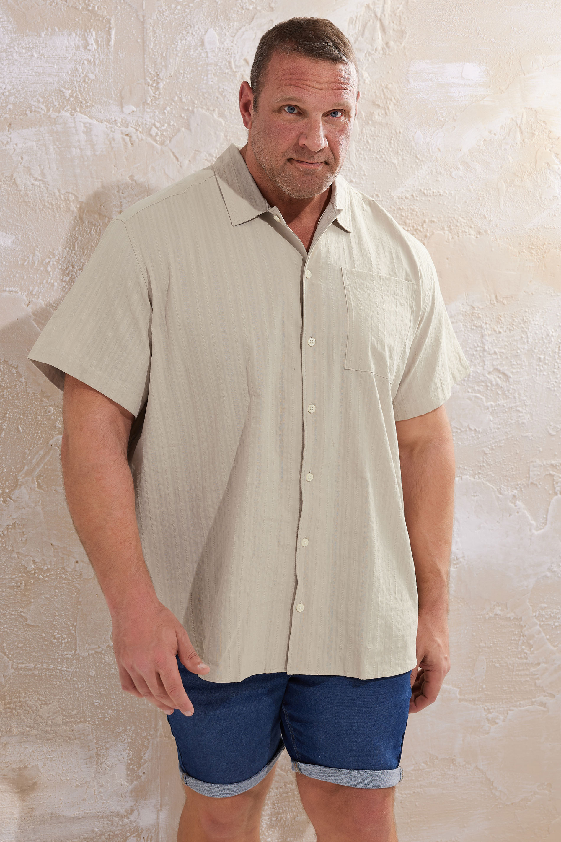 JACK & JONES Big & Tall Natural Brown Seersucker Shirt | BadRhino 1