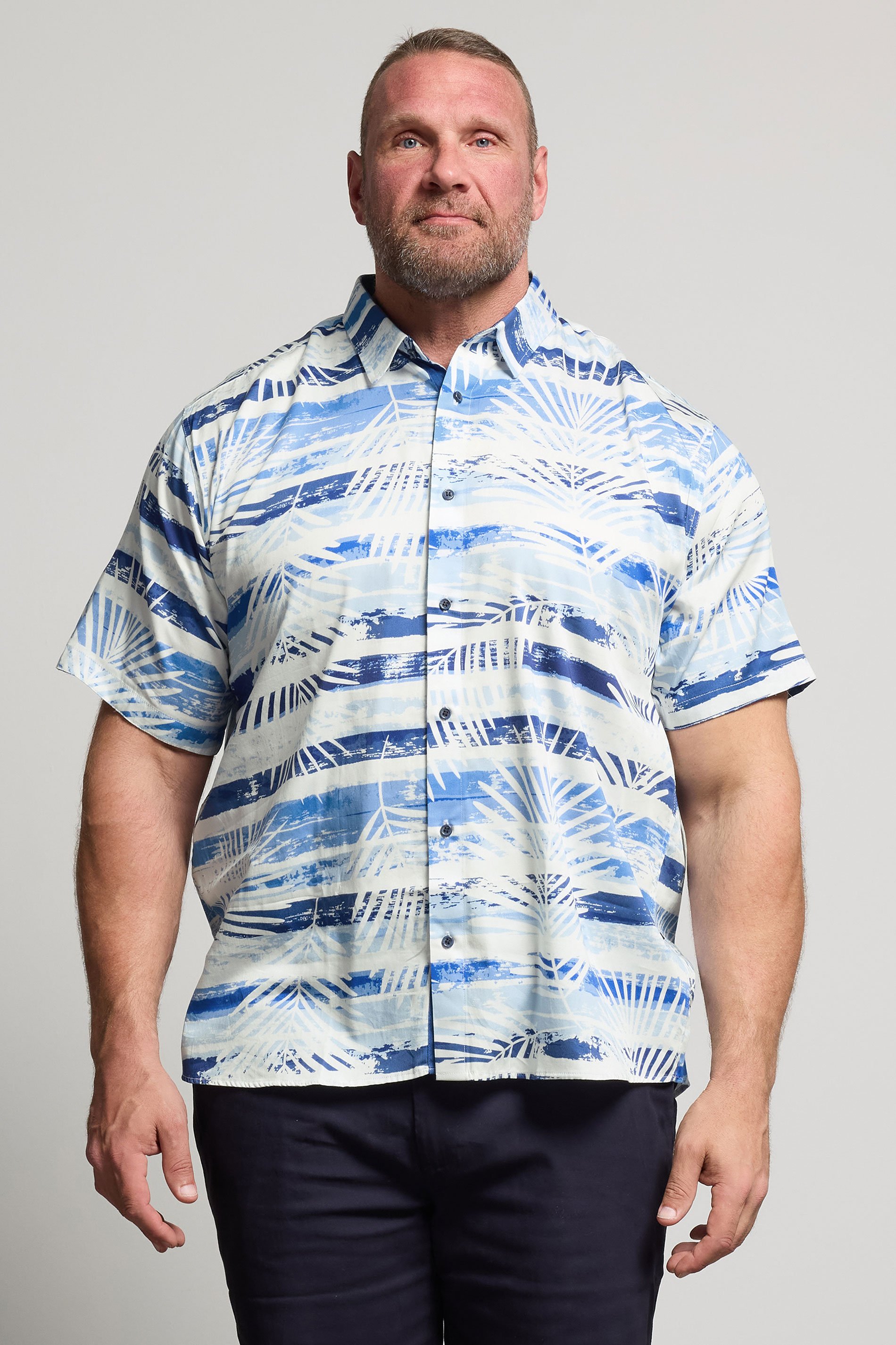 KAM Big & Tall Blue Faded Leaf Print Shirt | BadRhino 1