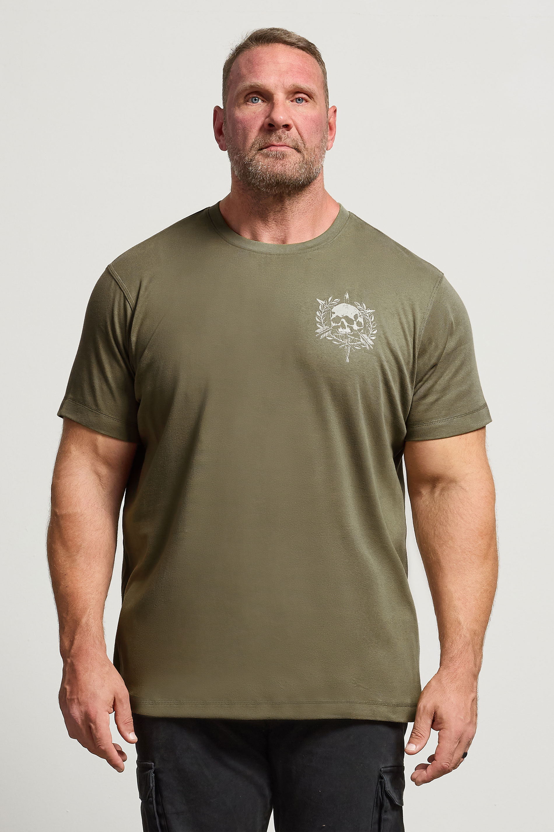 BadRhino Big & Tall Olive Green Skull Emblem Graphic T-Shirt | BadRhino 1