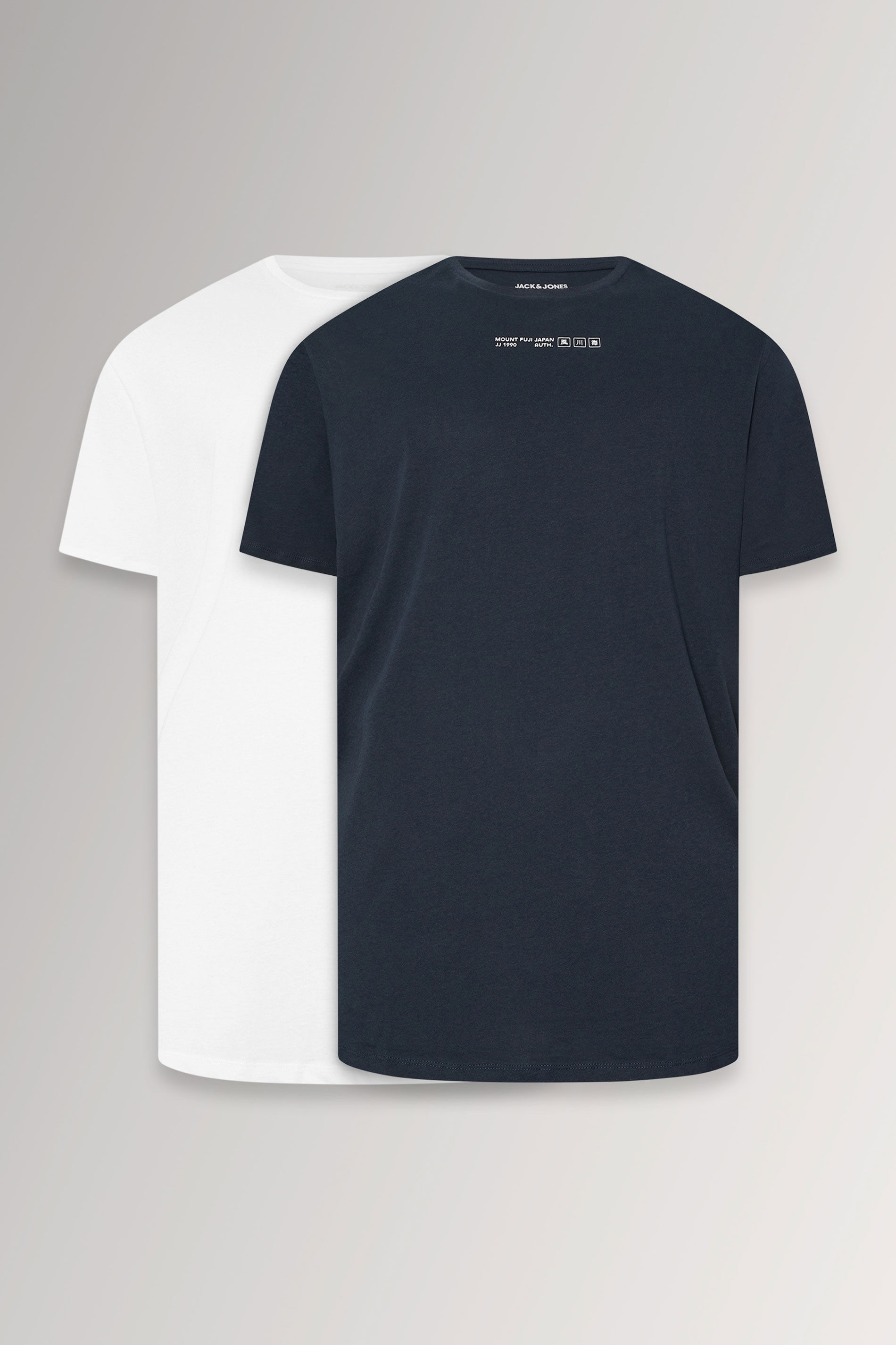 JACK & JONES Big & Tall 2 PACK Navy Blue & White Crew Neck T-Shirts | BadRhino 3