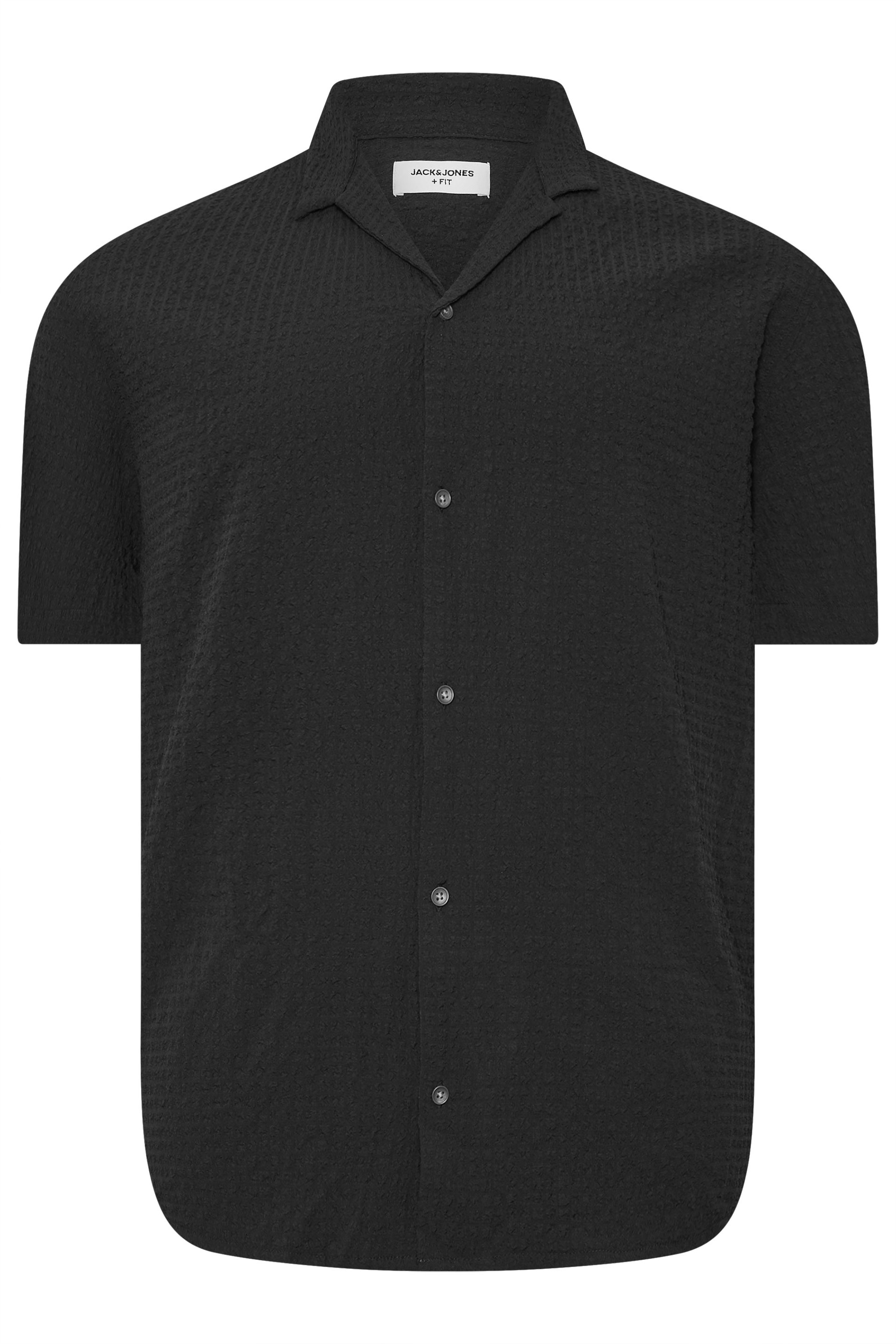 JACK & JONES Big & Tall Black Seersucker Resort Shirt | BadRhino 3