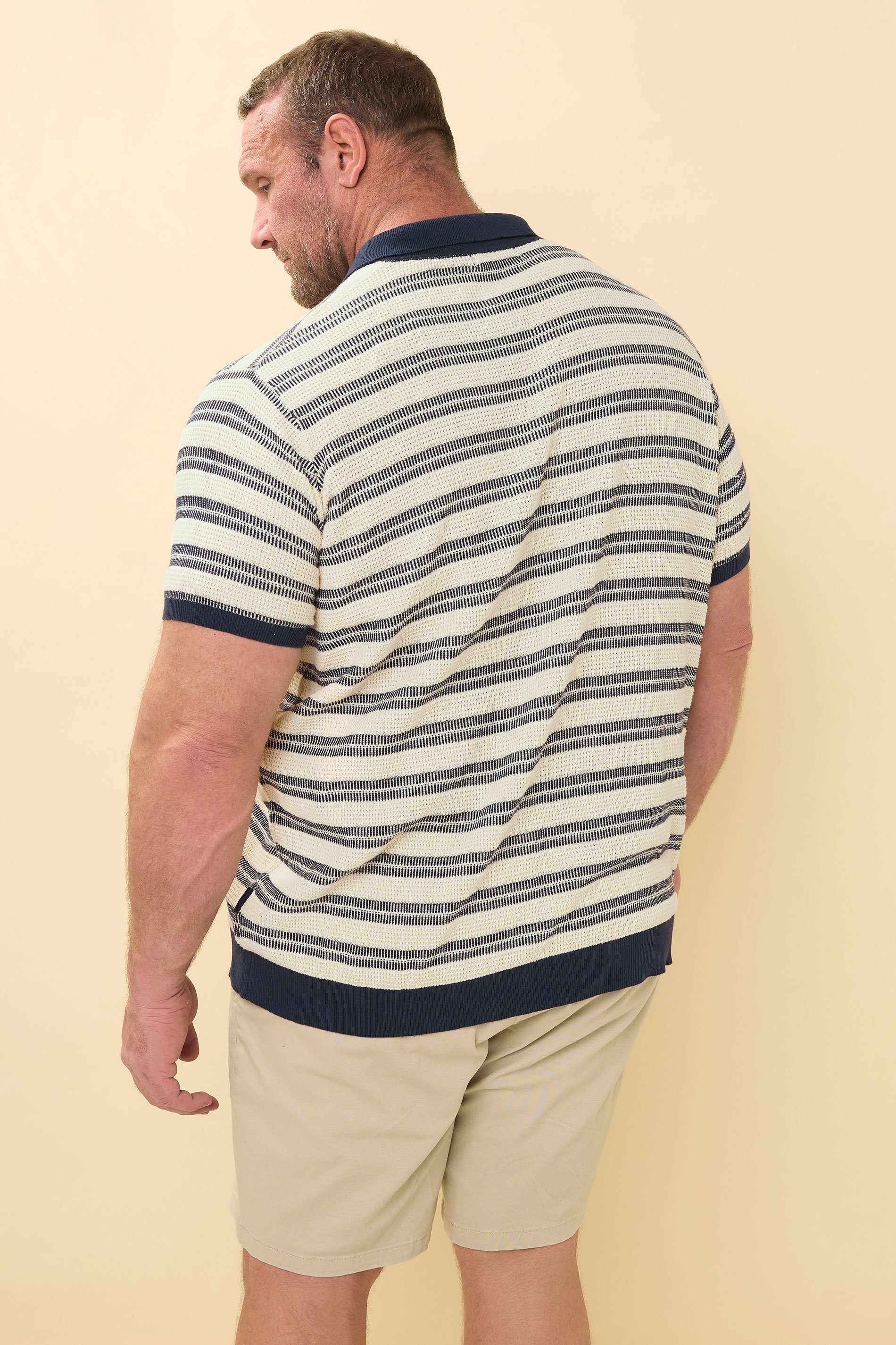 BadRhino Big & Tall Navy Blue & Cream Knitted Polo Shirt | BadRhino 5