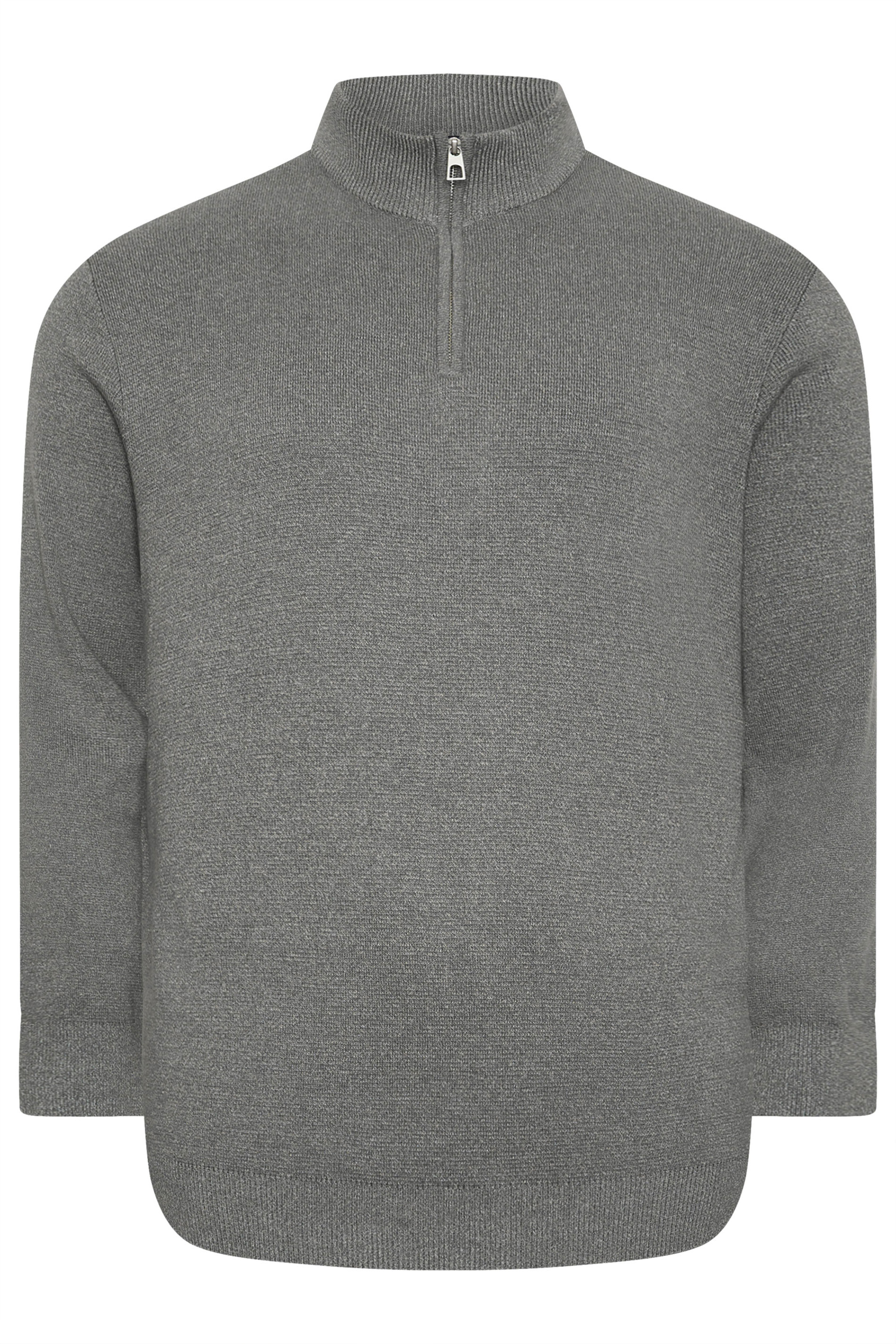BadRhino Big & Tall Grey Milano Quarter Zip Knitted Jumper | BadRhino 4