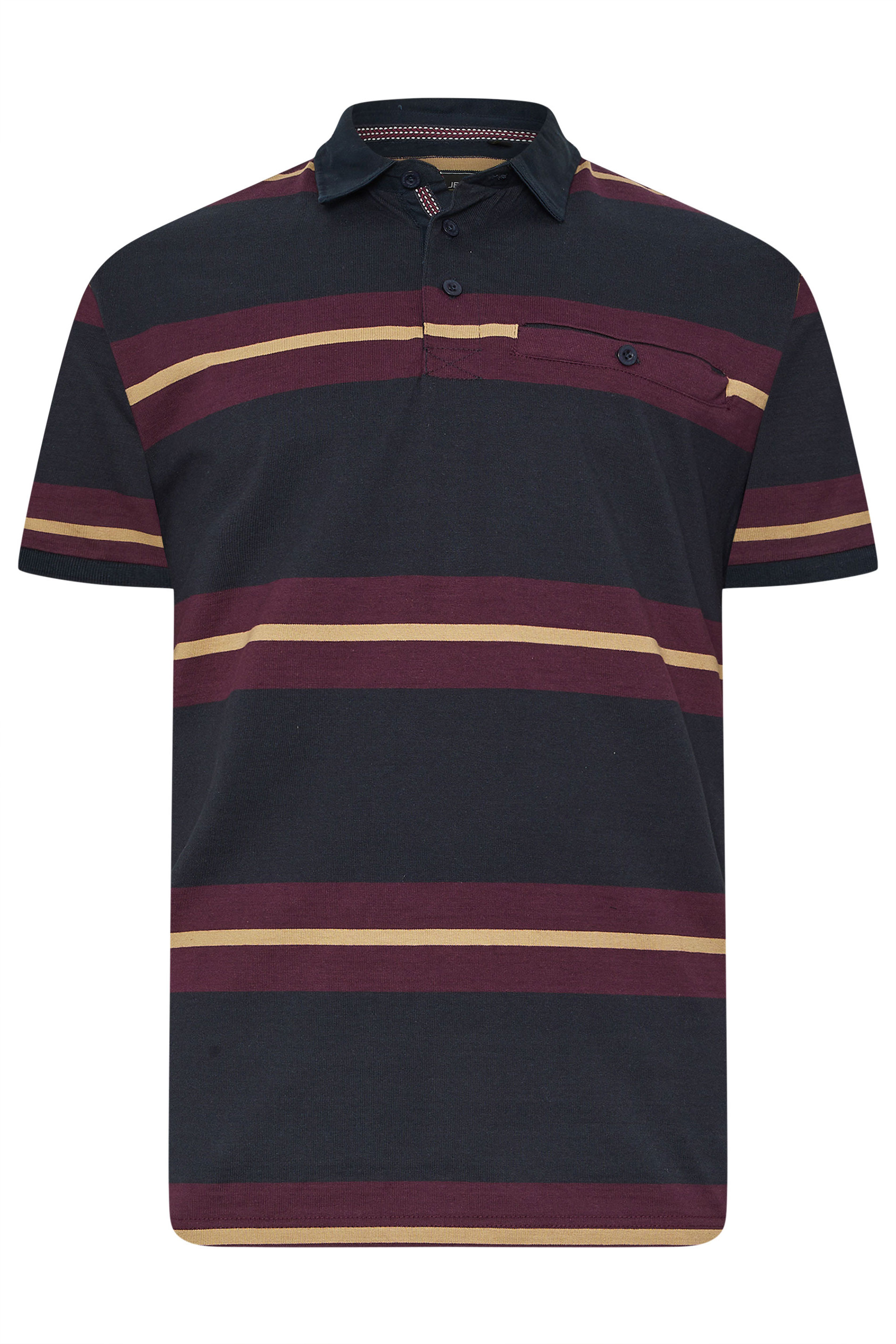 KAM Navy Blue Striped Short Sleeve Rugby Polo Shirt | BadRhino 4