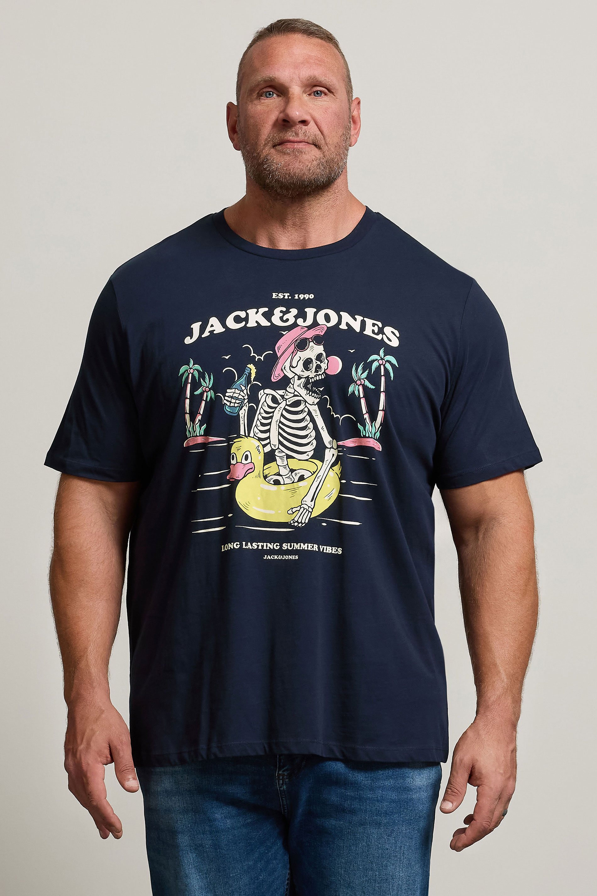 JACK & JONES Big & Tall Sky-Captain Blue Jelijah Short Sleeve T-Shirt | BadRhino 1