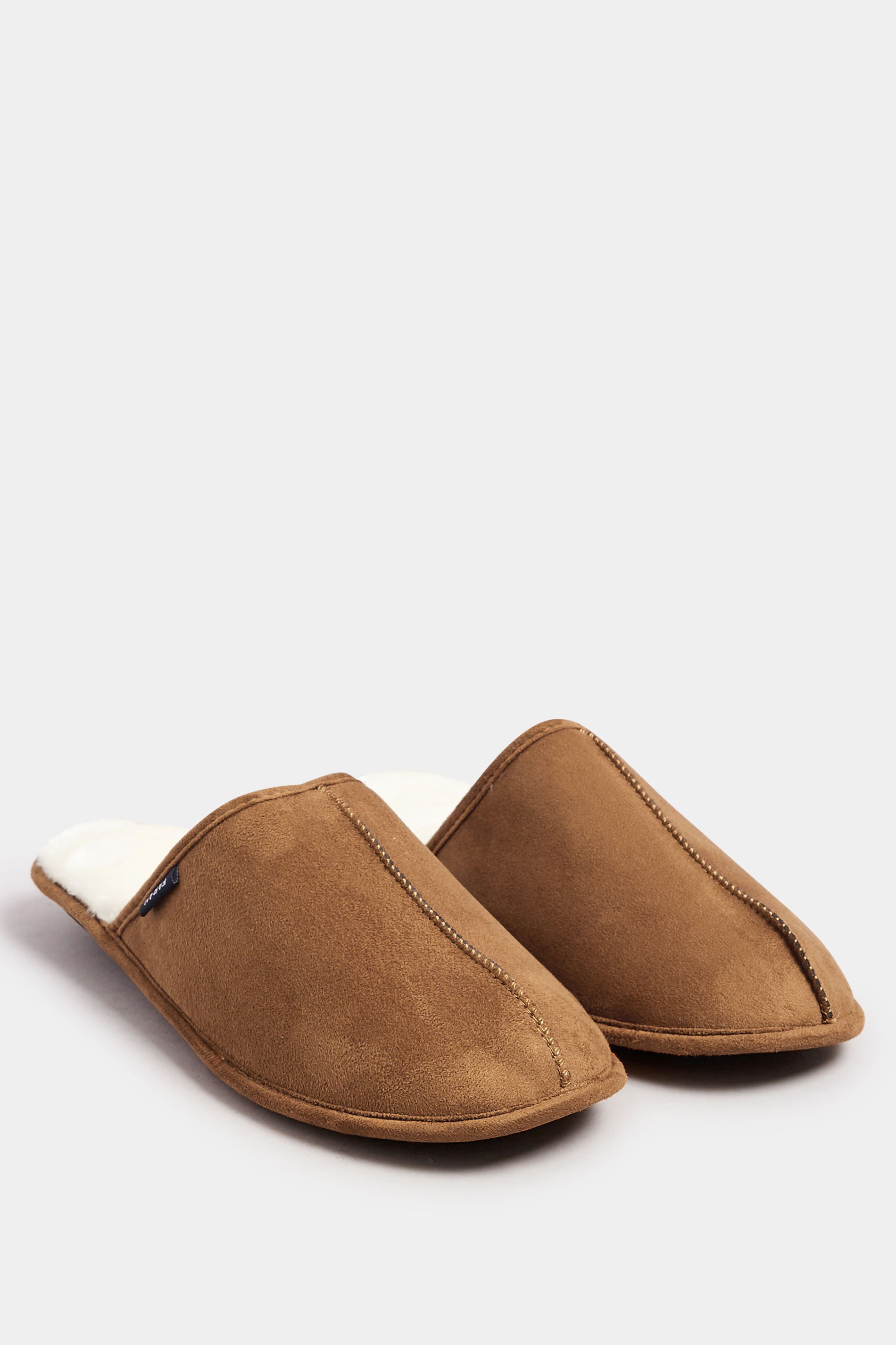 FARAH Tan Brown Faux Fur Lined Mule Slippers | BadRhino 2