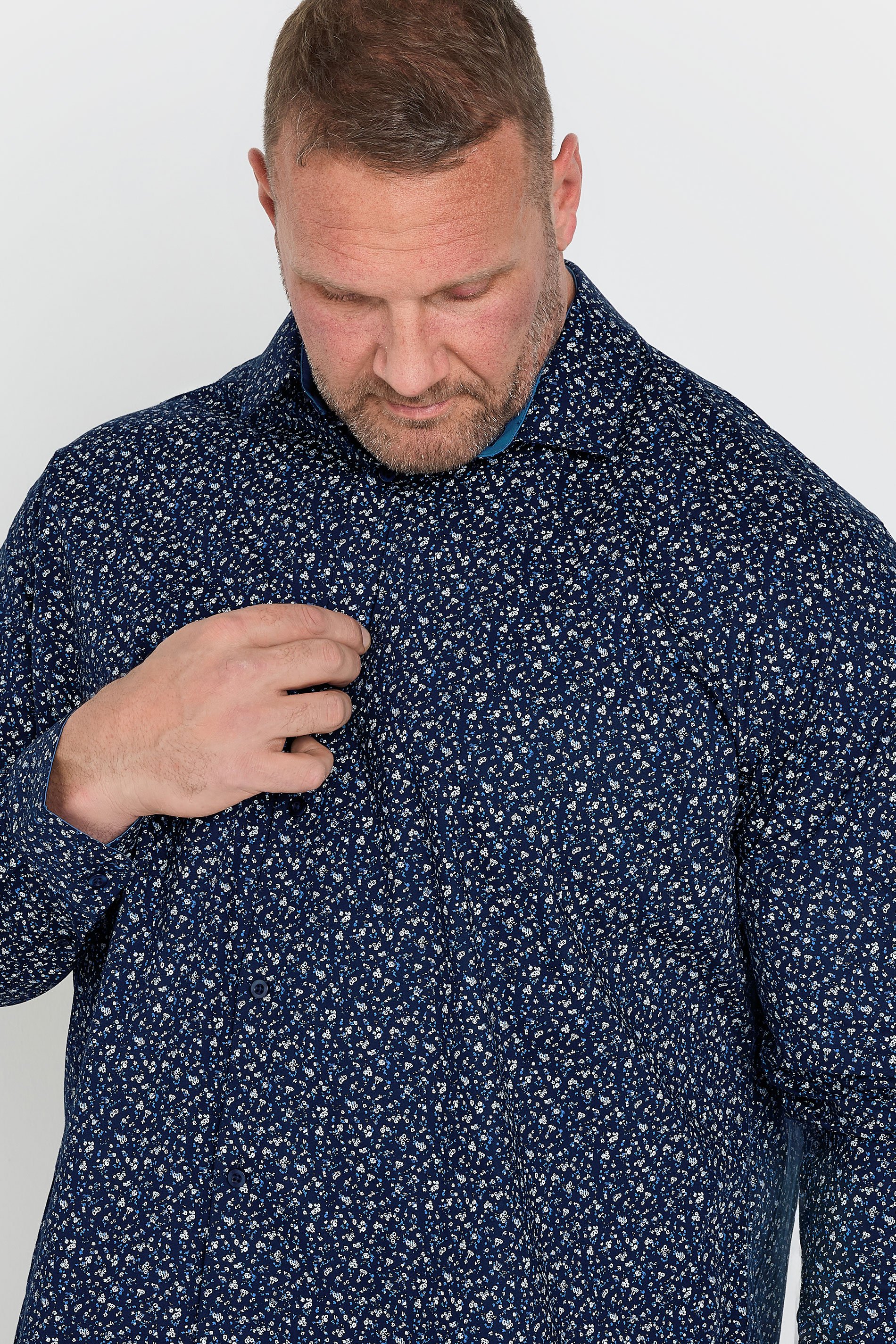 BadRhino Tailoring Big & Tall Navy Blue Micro Floral Print Formal Shirt | BadRhino 3
