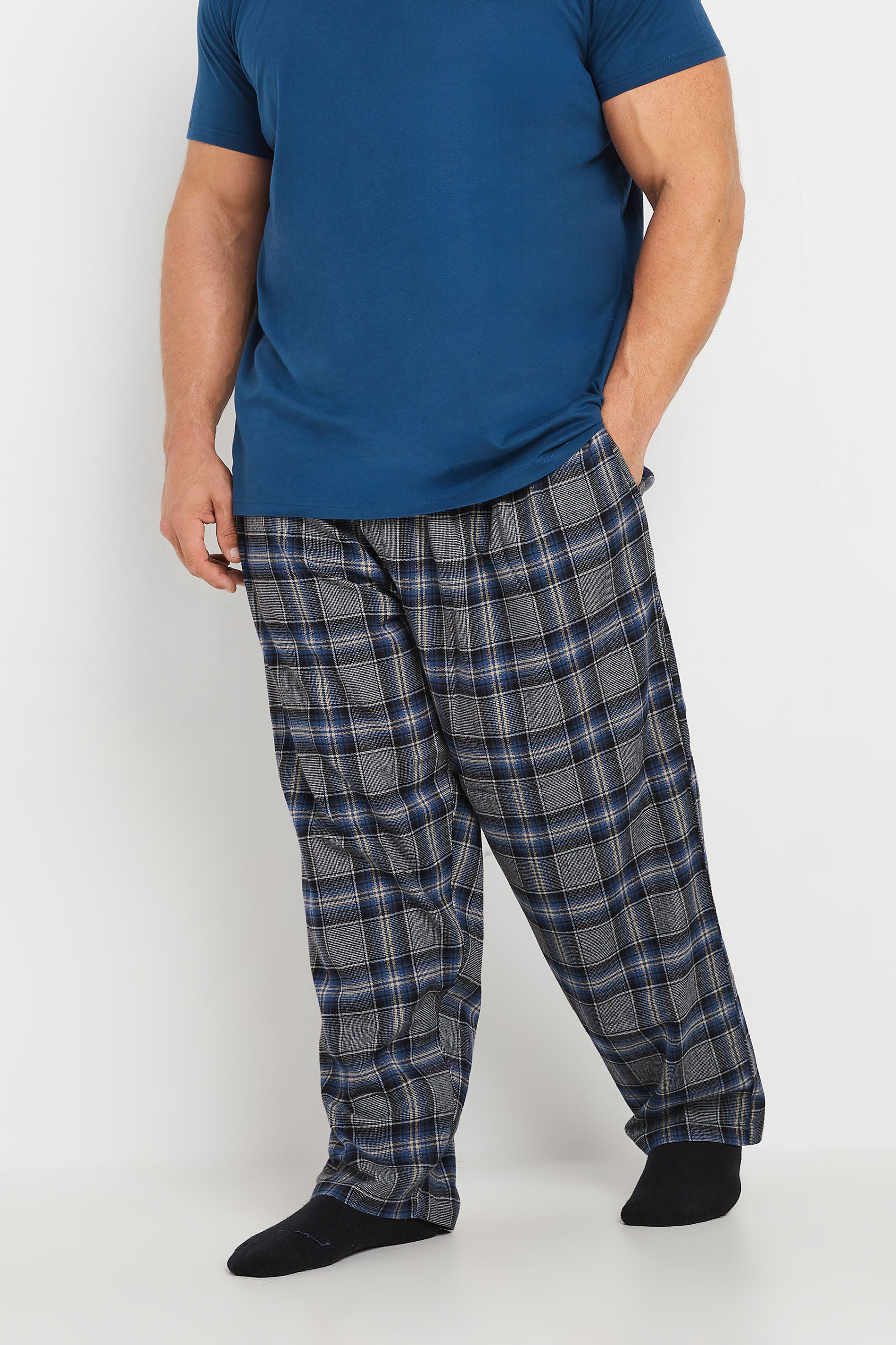 BadRhino Big & Tall Blue T-Shirt & Check Trousers Pyjama Set | BadRhino 4