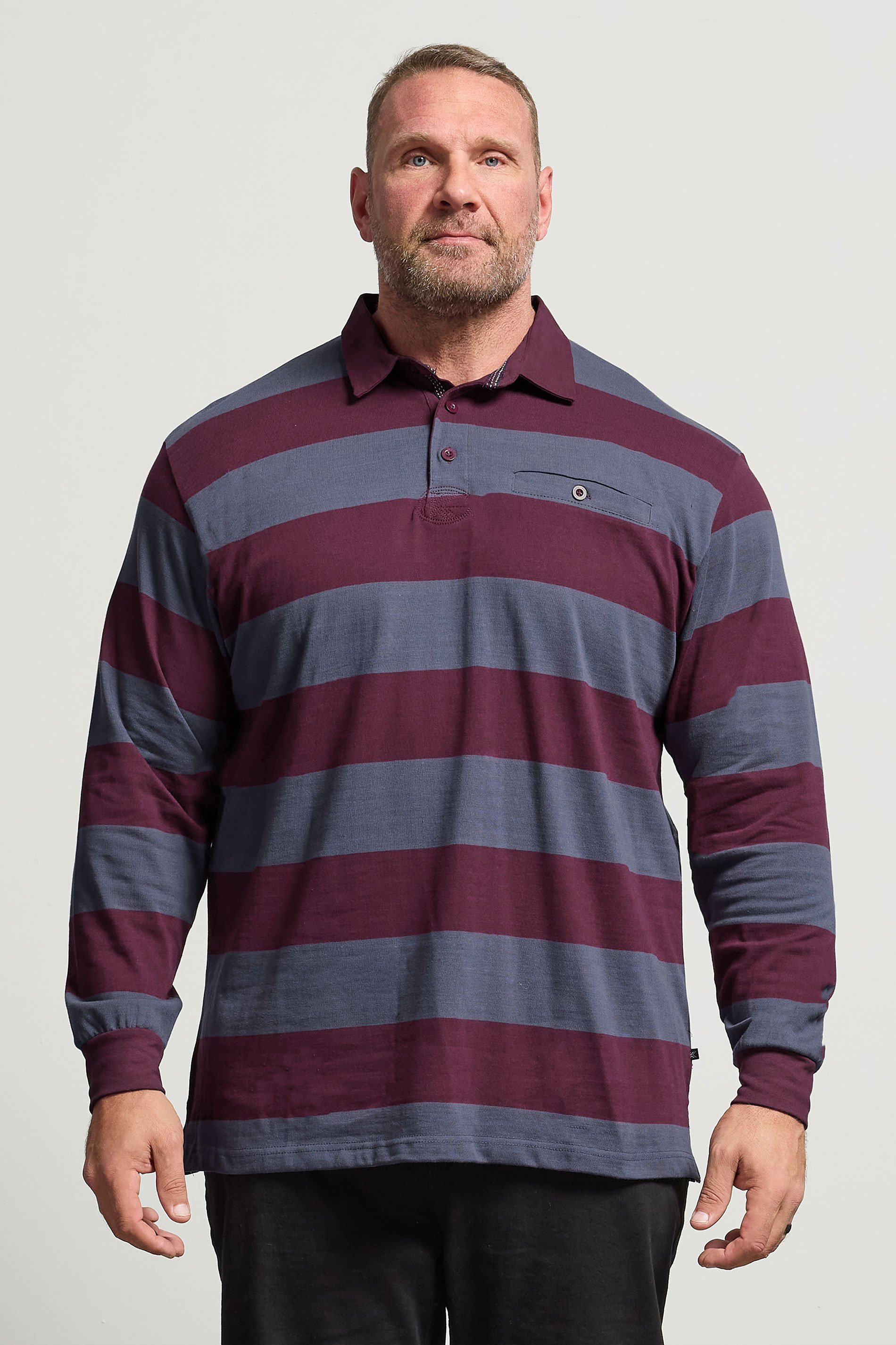 KAM Indigo Blue Striped Long Sleeve Rugby Polo Shirt | BadRhino 1
