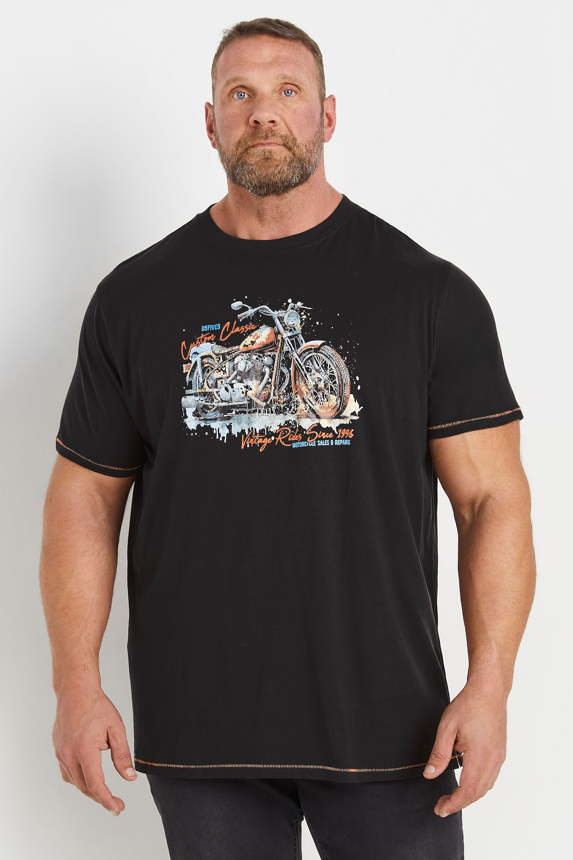 D555 Big & Tall Black Motorbike Graphic Print T-Shirt | BadRhino 1