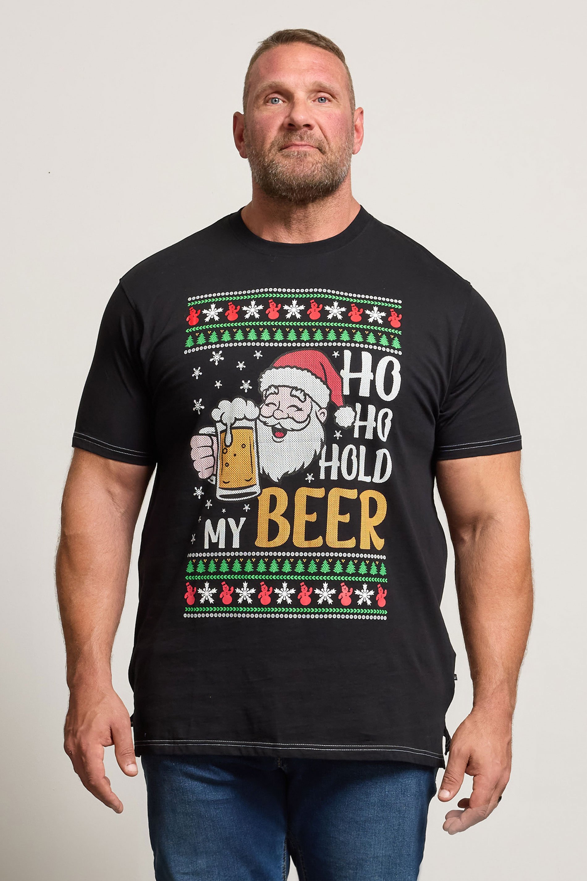 KAM Big & Tall Black Christmas 'Hoho Beer' Slogan T-Shirt | BadRhino 1